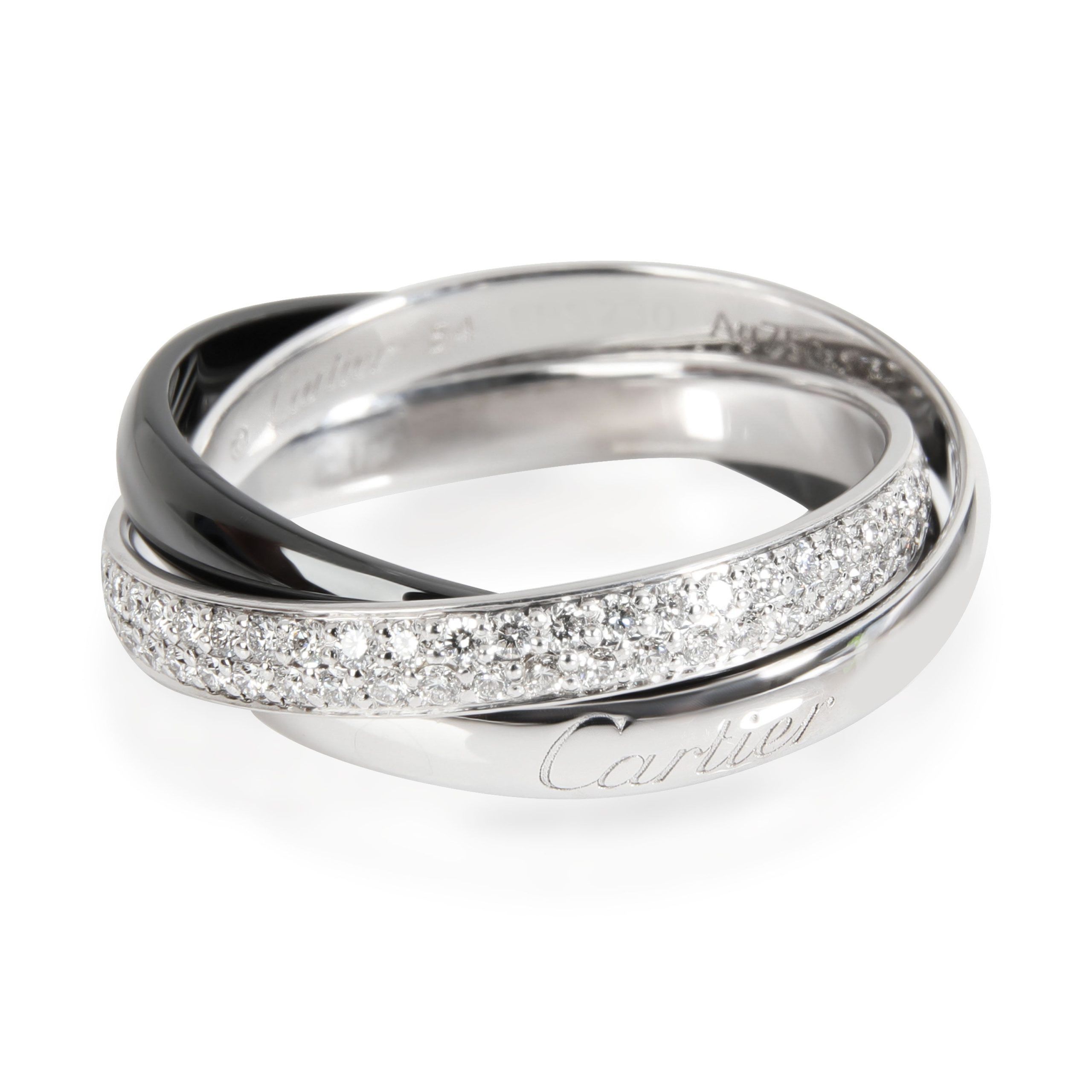 image of Cartier Trinity Diamond Ring In 18K White Gold/ceramic 0.45 Ctw, Women's
