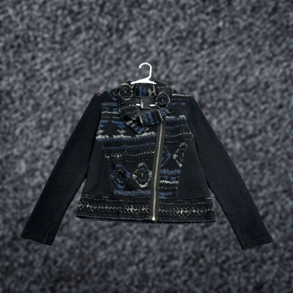 Vintage Dolan T Shirt Moto Jacket L Black Blue Cotton Blend Asymmetrical Zip Womens Size L / US 10 / IT 46 - 1 Thumbnail