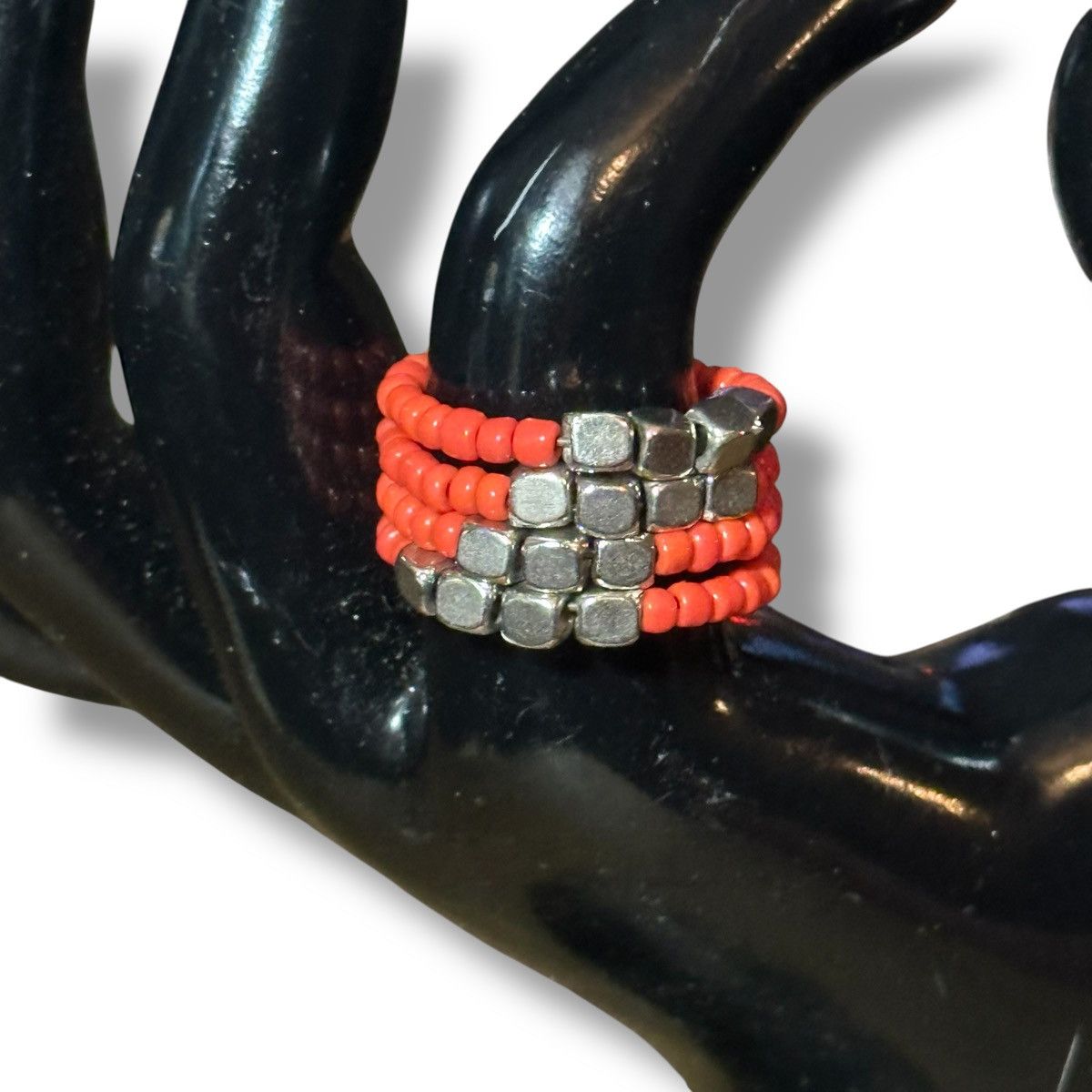 Other Coral and silver beaded wrap ring Size ONE SIZE - 2 Thumbnail