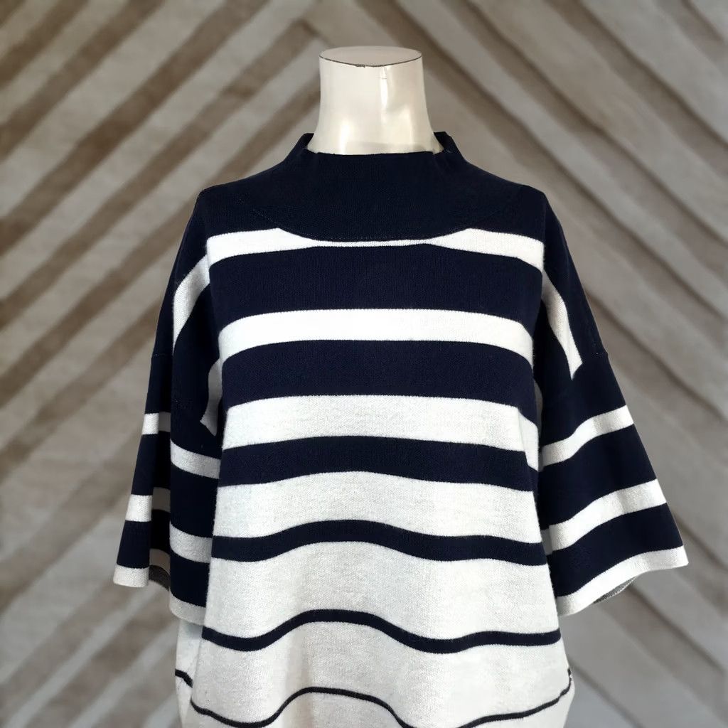 Vintage Maeve Anthropologie Navy White Striped Mock Neck Knit Top Size M Relaxed Fit Shirt Womens Knit Top Size M / US 6-8 / IT 42-44 - 1 Thumbnail