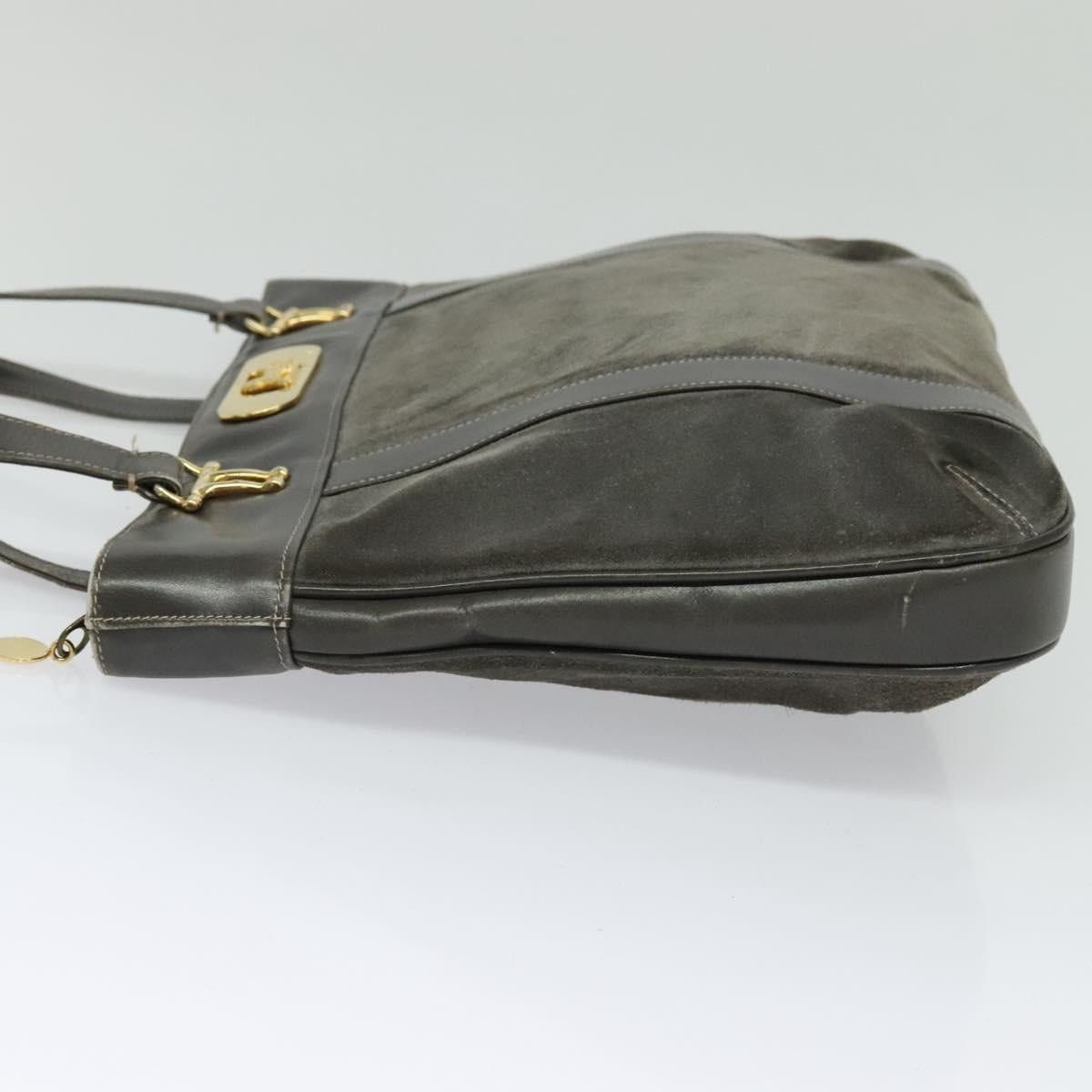 Celine CELINE Hand Bag Suede Leather Gray Gold Size ONE SIZE - 4 Thumbnail