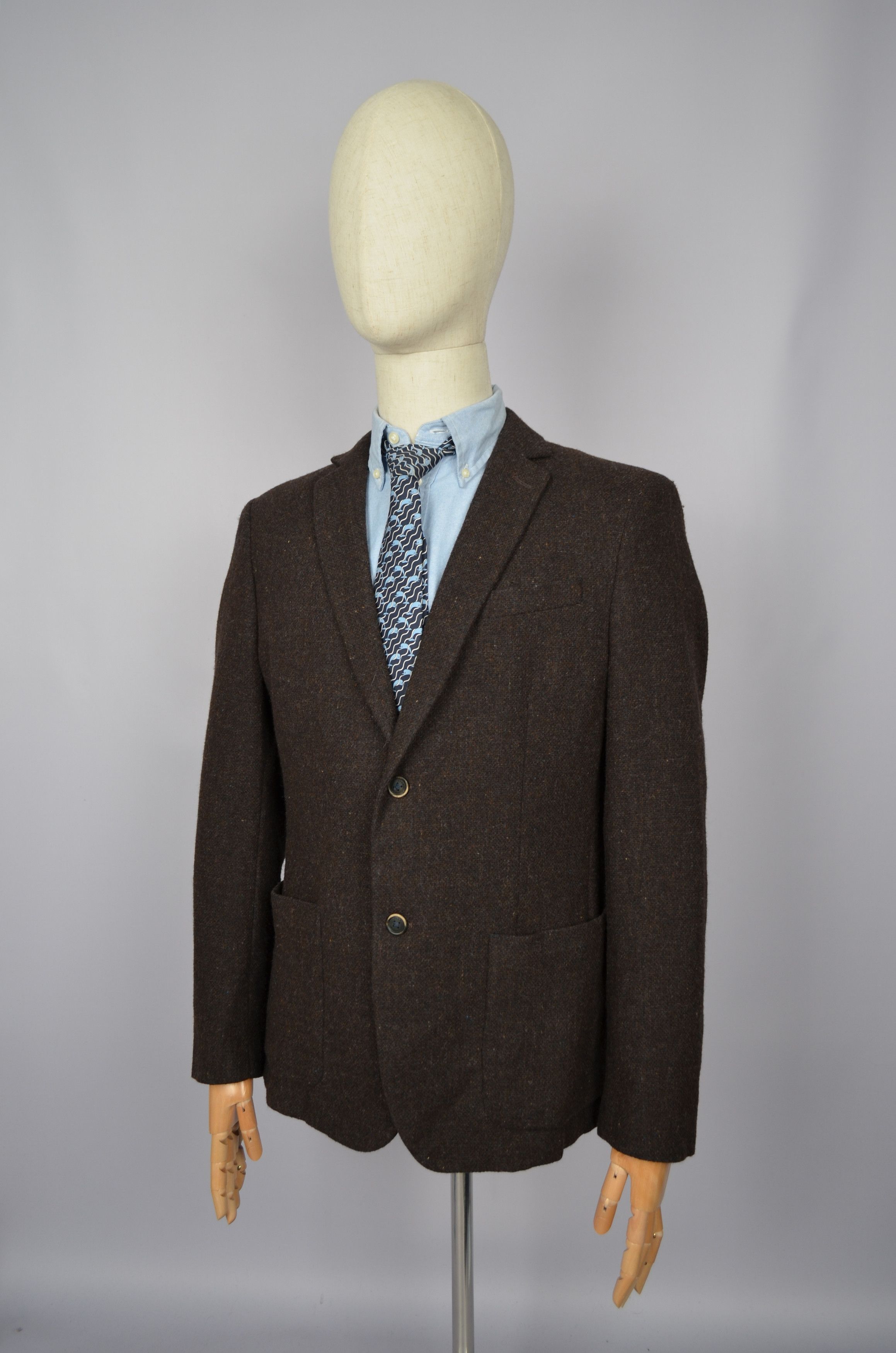 Designer John Barritt Bottoli Knit Wool Brown Unlined Blazer Jacket Size 40R - 1 Thumbnail