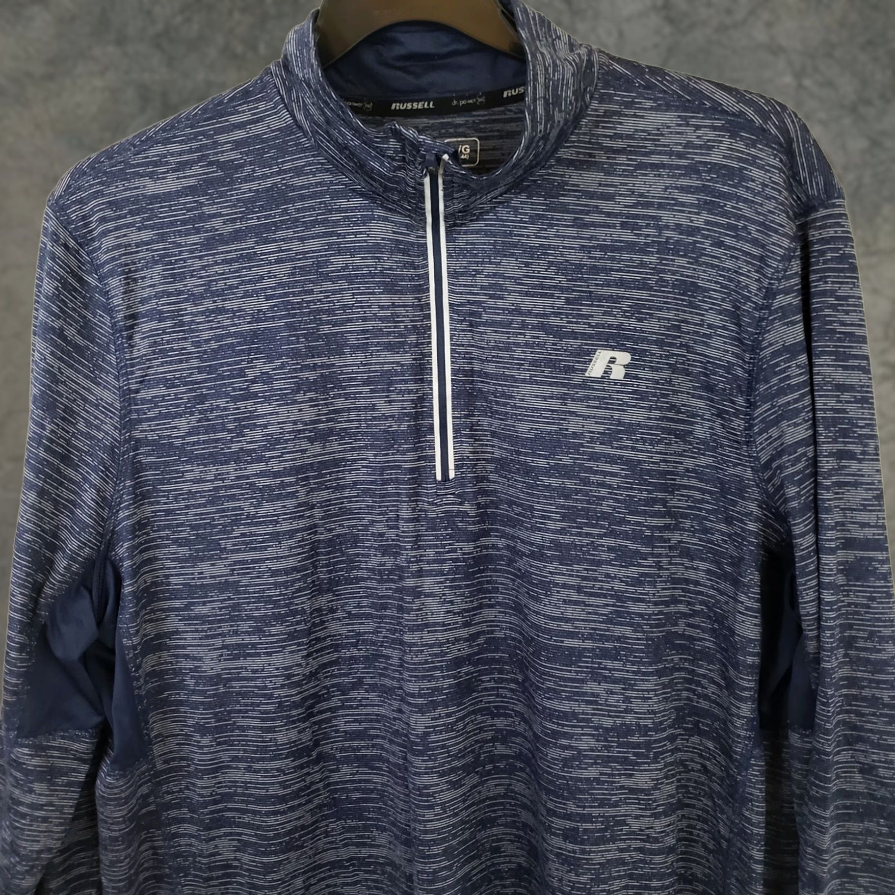Vintage Russell Dri-Power 360 Men’s L Heathered Blue 1/4 Zip Athletic Shirt Long Sleeve Stretchy Polyester Blend Spandex Slim Fit Regular Size L Mens Shirts Size US L / EU 52-54 / 3 - 1 Thumbnail