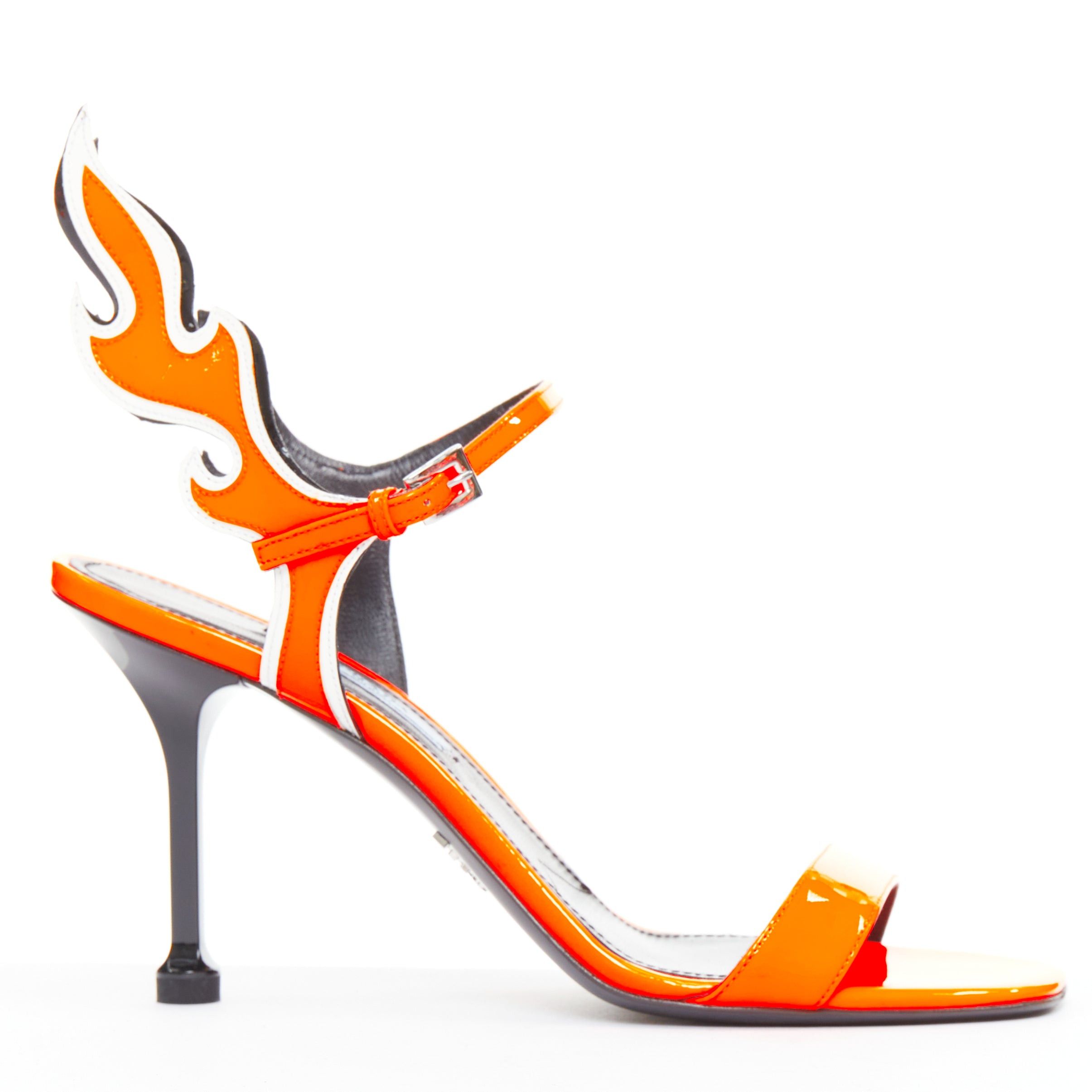 Prada PRADA 2018 Flame bright orange patent Fire mid heel sandal EU36.5 Size US 6.5 / IT 36.5 - 1 Thumbnail