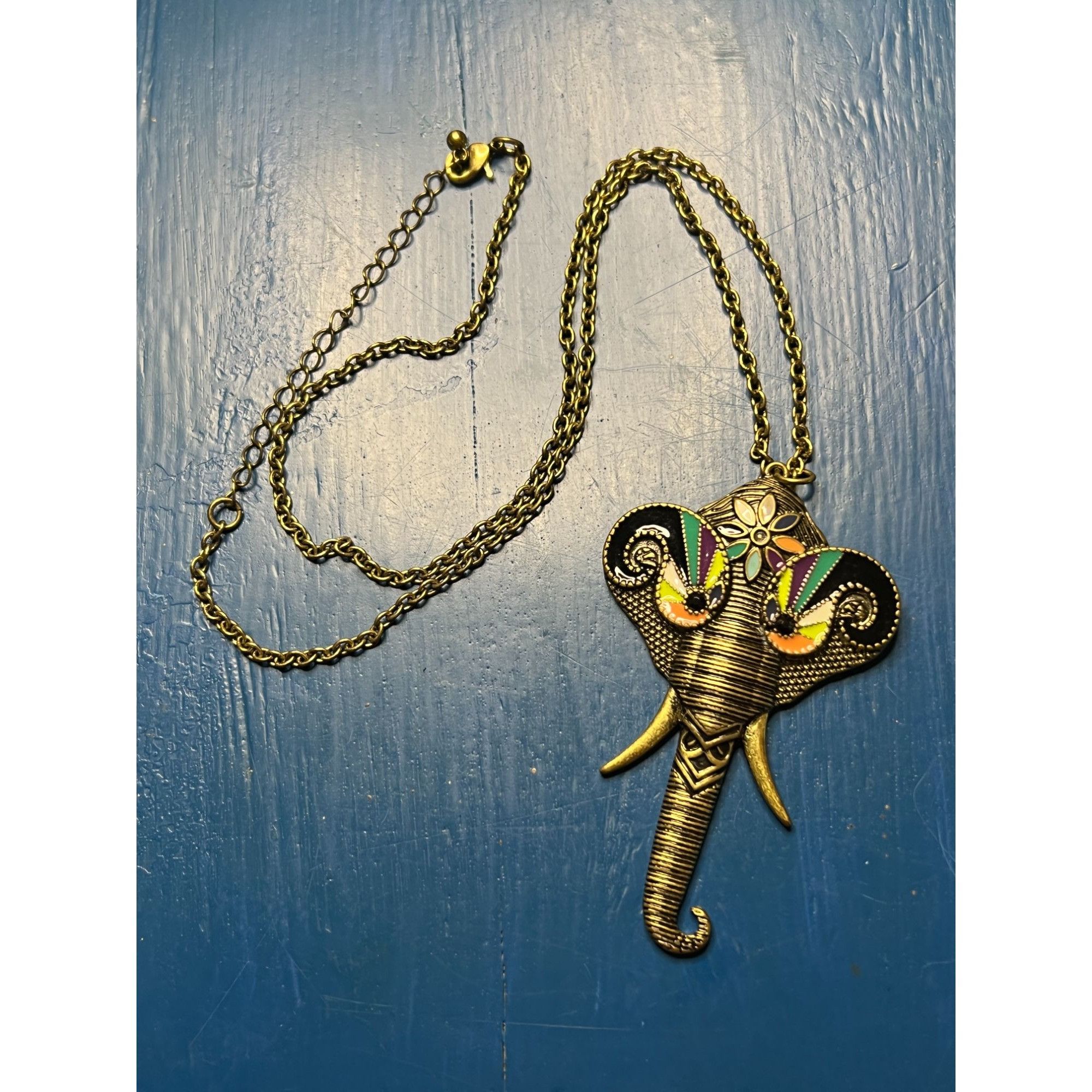 Other Elephant Antique Gold Colorful enamel Pendant Necklace 25" L Size ONE SIZE - 4 Thumbnail