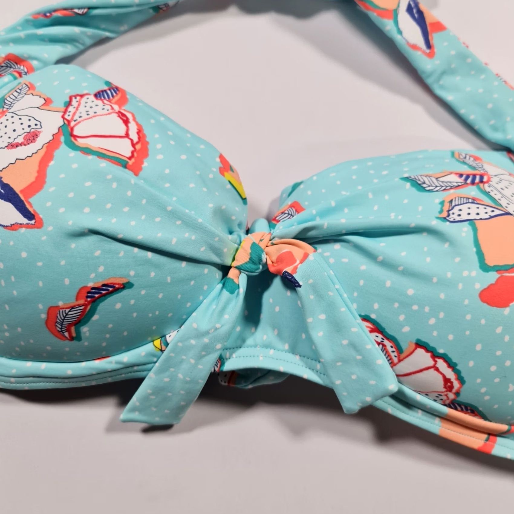 Vintage Sunseeker Womens Bikini Top Blue 12 UK Floral Padded Halter Swimming Bra EU40 Beach VINTAGE? Size XL / US 12-14 / IT 48-50 - 2 Thumbnail
