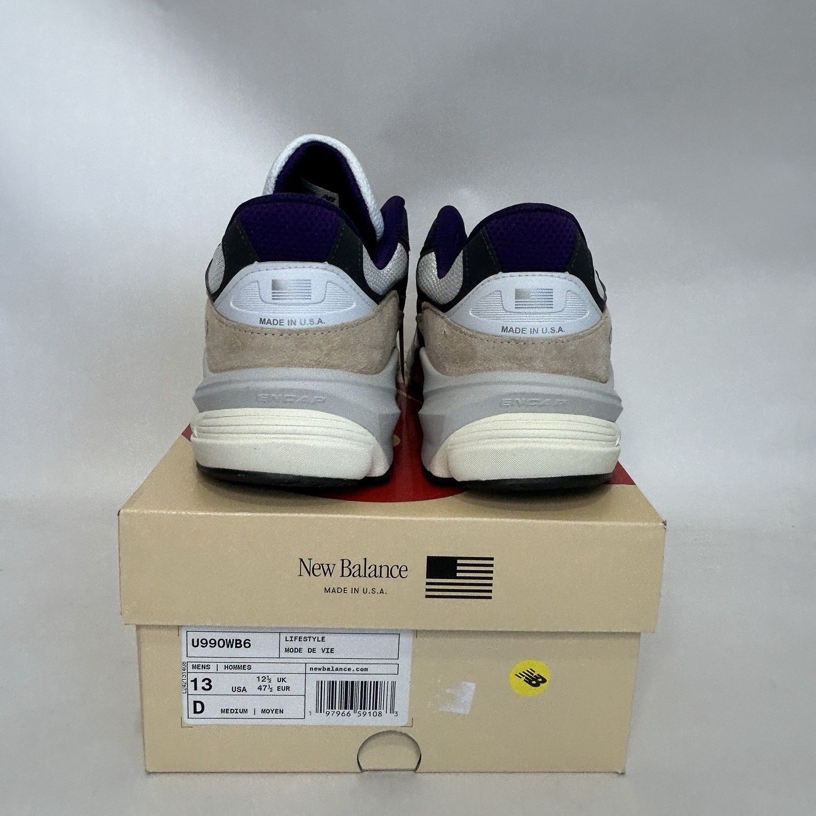 New Balance New Balance 990v6 X Teddy Santis “White Black Plum” U990WB6 Size US 13 / EU 46 - 4 Thumbnail