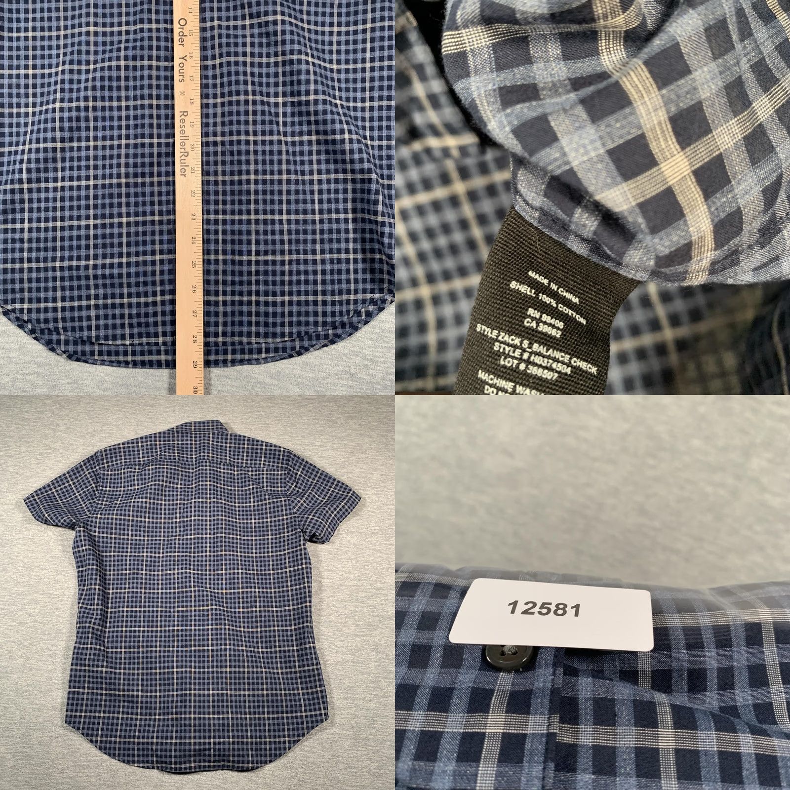 Theory Theory Shirt Mens Medium Blue Plaid Short Sleeve Button Zack S Balance Check Size US M / EU 48-50 / 2 - 8 Thumbnail