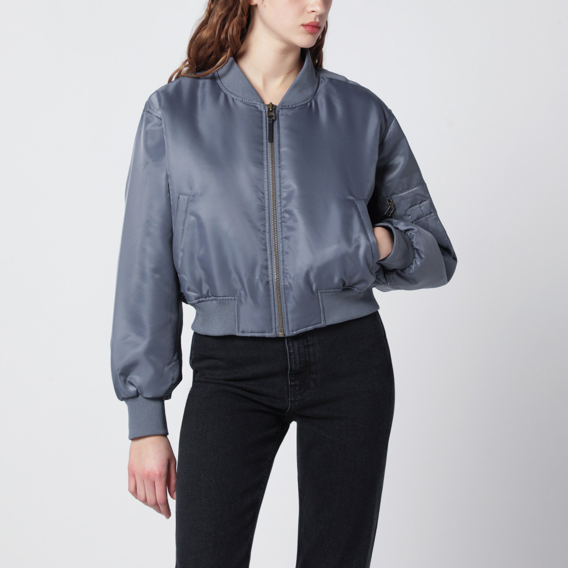 Anine Bing Anine Bing Leon Grey Cropped Bomber Jacket Size L / US 10 / IT 46 - 1 Thumbnail