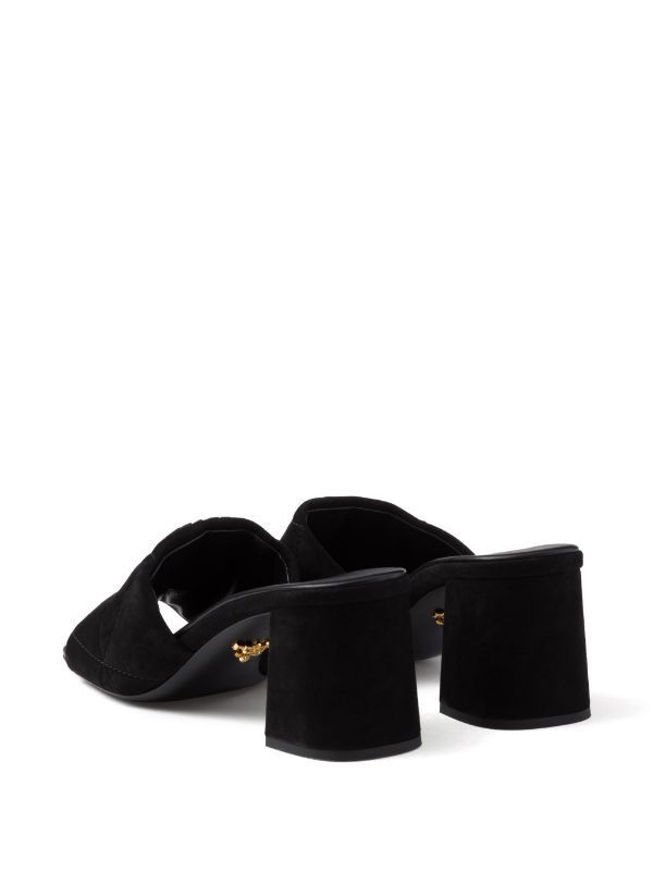 Prada o1w1db11124 Suede 65mm Mules in Black Size US 8 / IT 38 - 4 Thumbnail