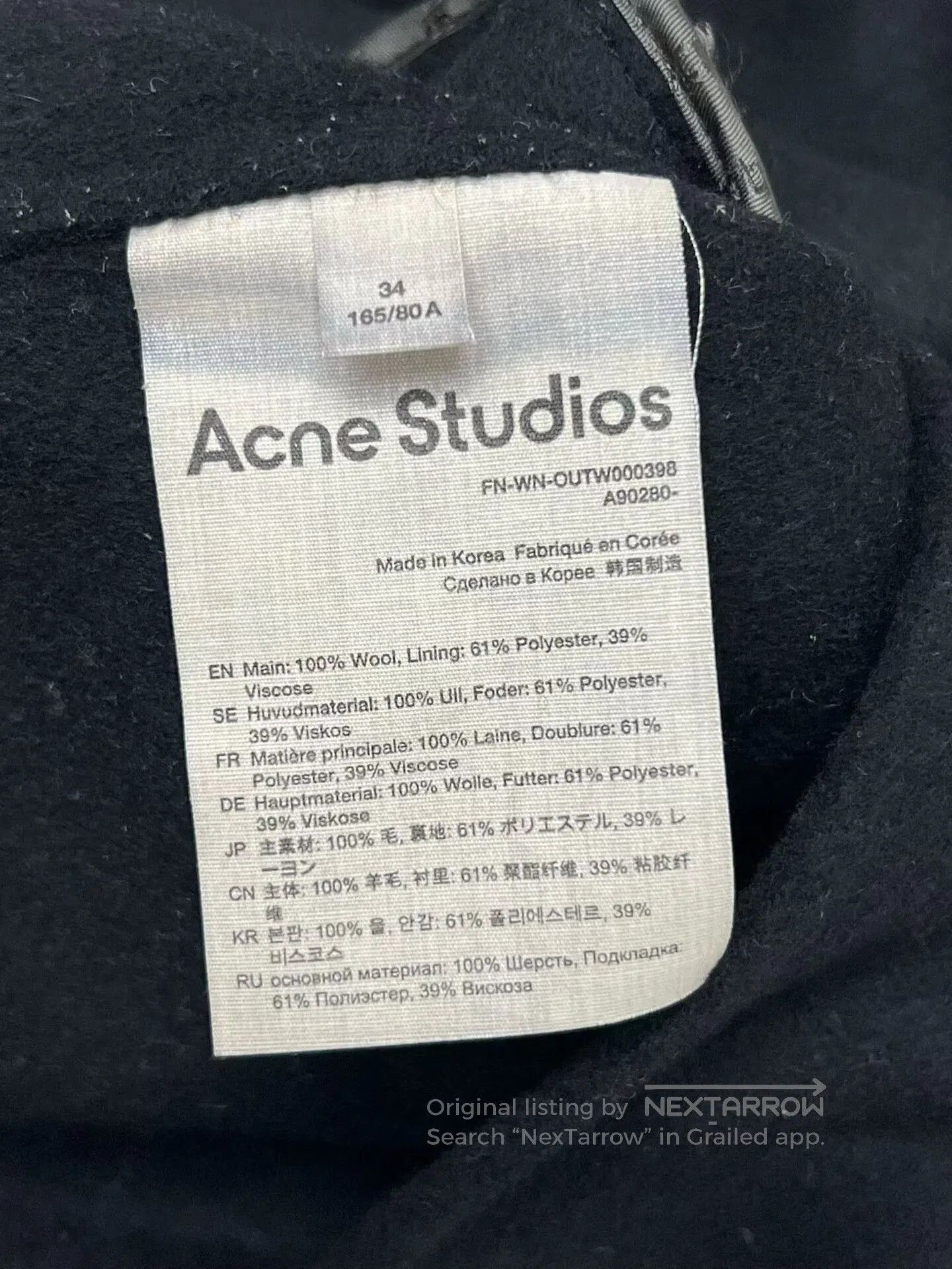 Acne Studios Black Double-Breasted Acne Coat. Size XS / US 0-2 / IT 36-38 - 4 Thumbnail