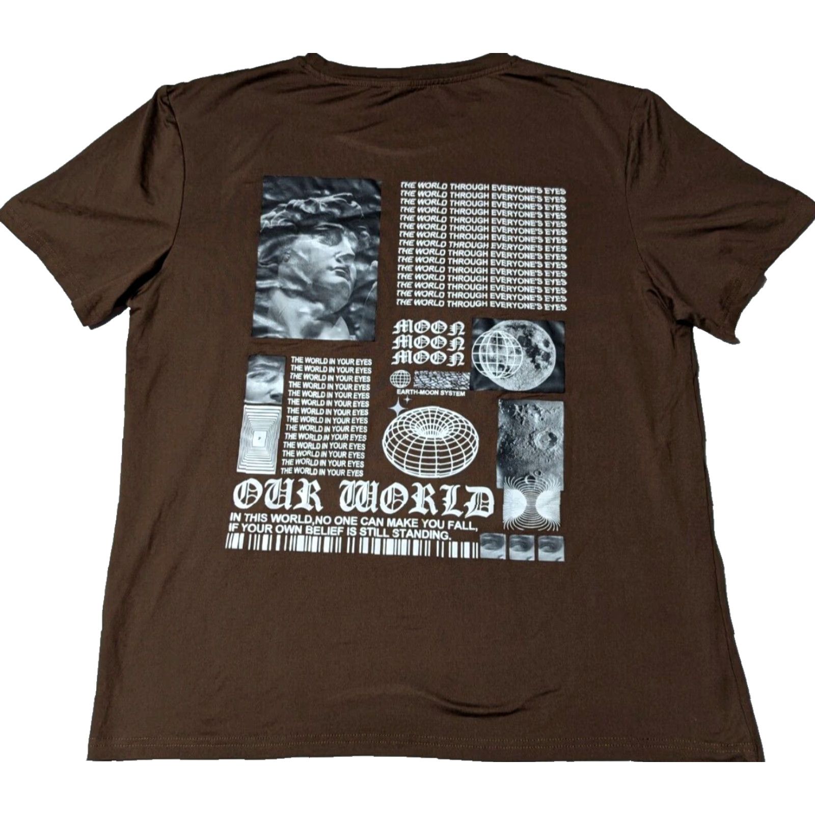 Vintage ROMWE Moon Moon Moon Men XL Brown Double-Sided T-Shirt EUC Crew Neck Short Sleeve Graphic Print Logo All Seasons Size US XL / EU 56 / 4 - 2 Thumbnail