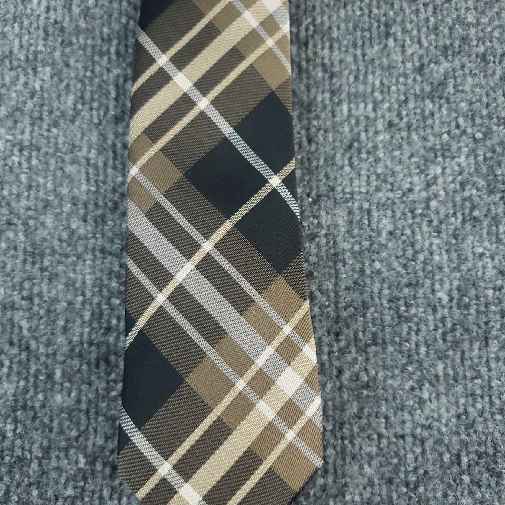 Vintage Little Black Tie Dress Tie Brown Plaid 58 x 2.5 Skinny Slim Wedding New Black Brown Plaid Tie Vintage No Size ONE SIZE - 4 Thumbnail