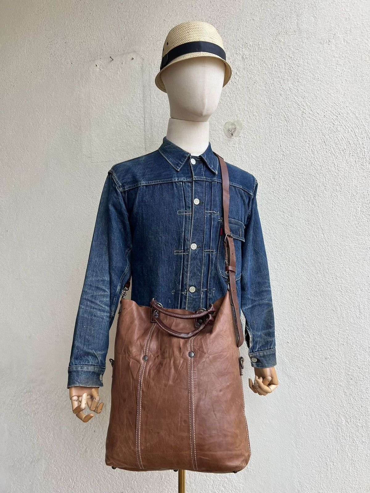 Vintage Rei Japan 2 Way Patina Leather Bag