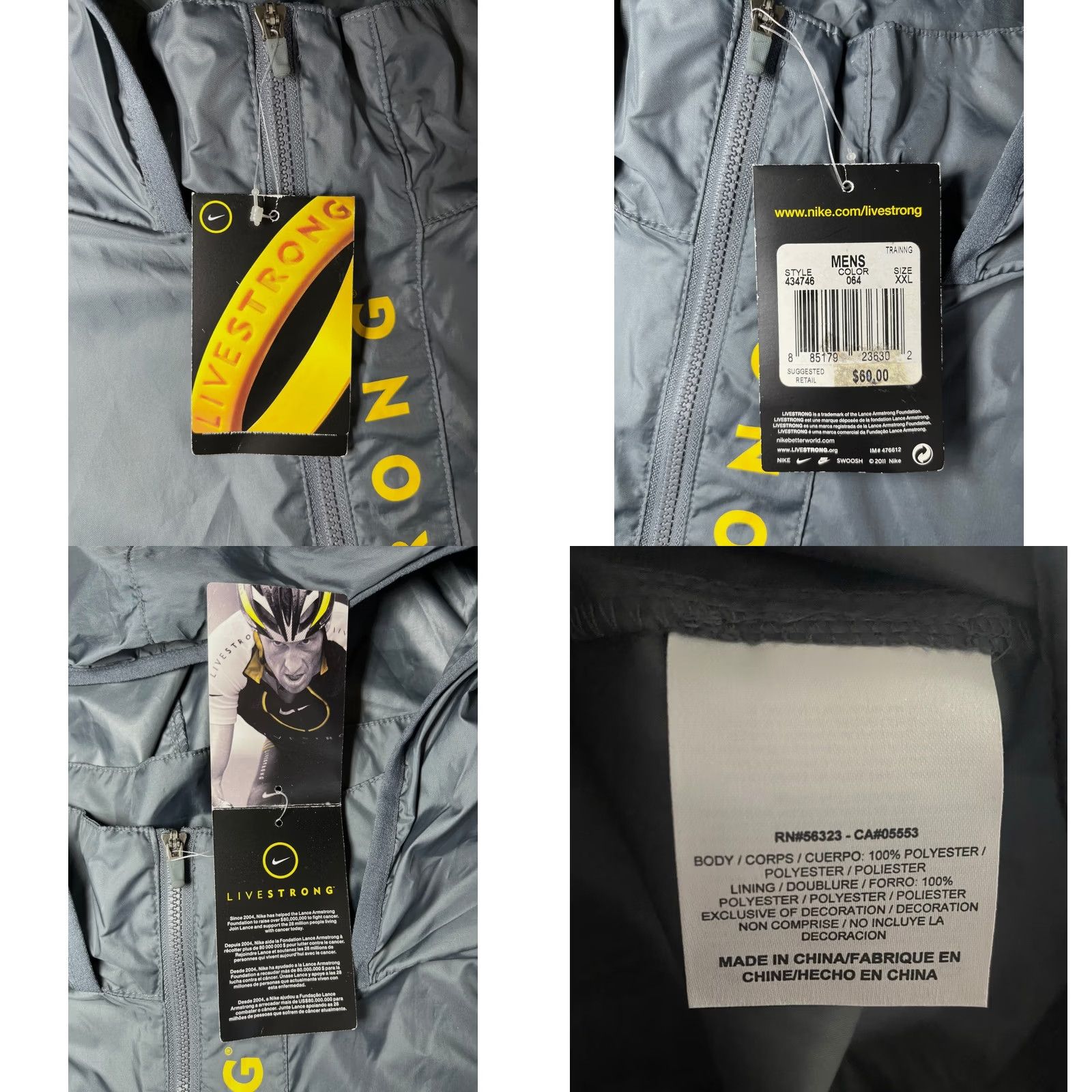Nike NWT Men's Vintage Nike LiveStrong Anorak Pullover Hooded Jacket Sz XXL - Gray - Condition: New Size US XXL / EU 58 / 5 - 8 Thumbnail