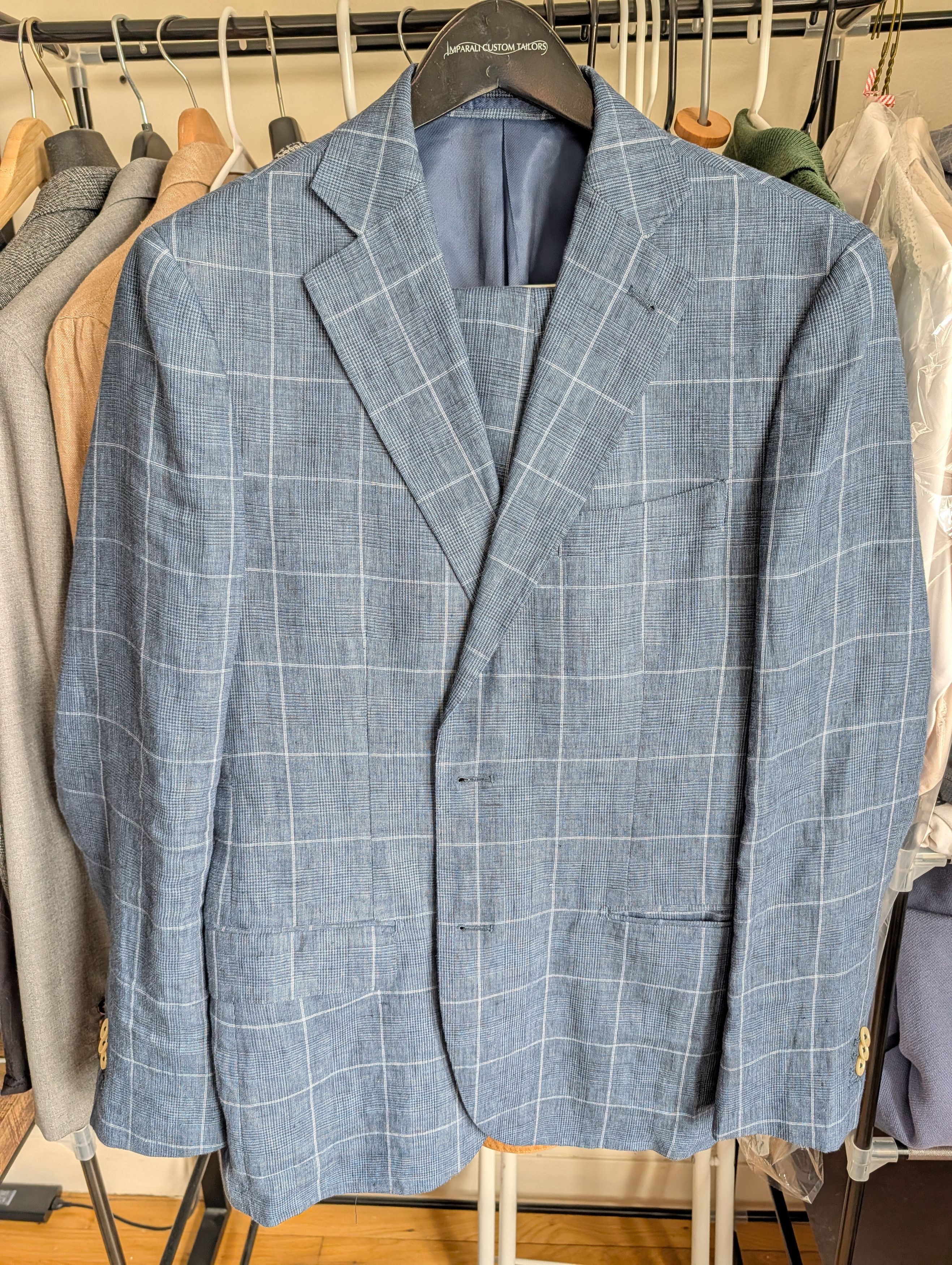 Other Italian Pure Linen Blue Windowpane Suit - Gutteridge 1878 Size 42R - 1 Thumbnail