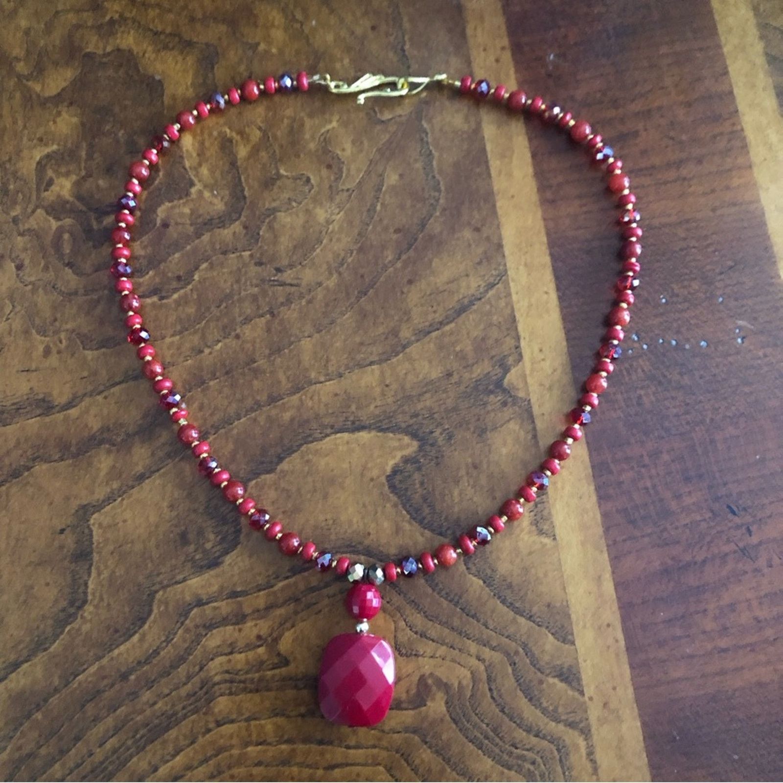 Handmade Handcrafted repurpose carnelian glass faceted drop necklace Size ONE SIZE - 9 Thumbnail