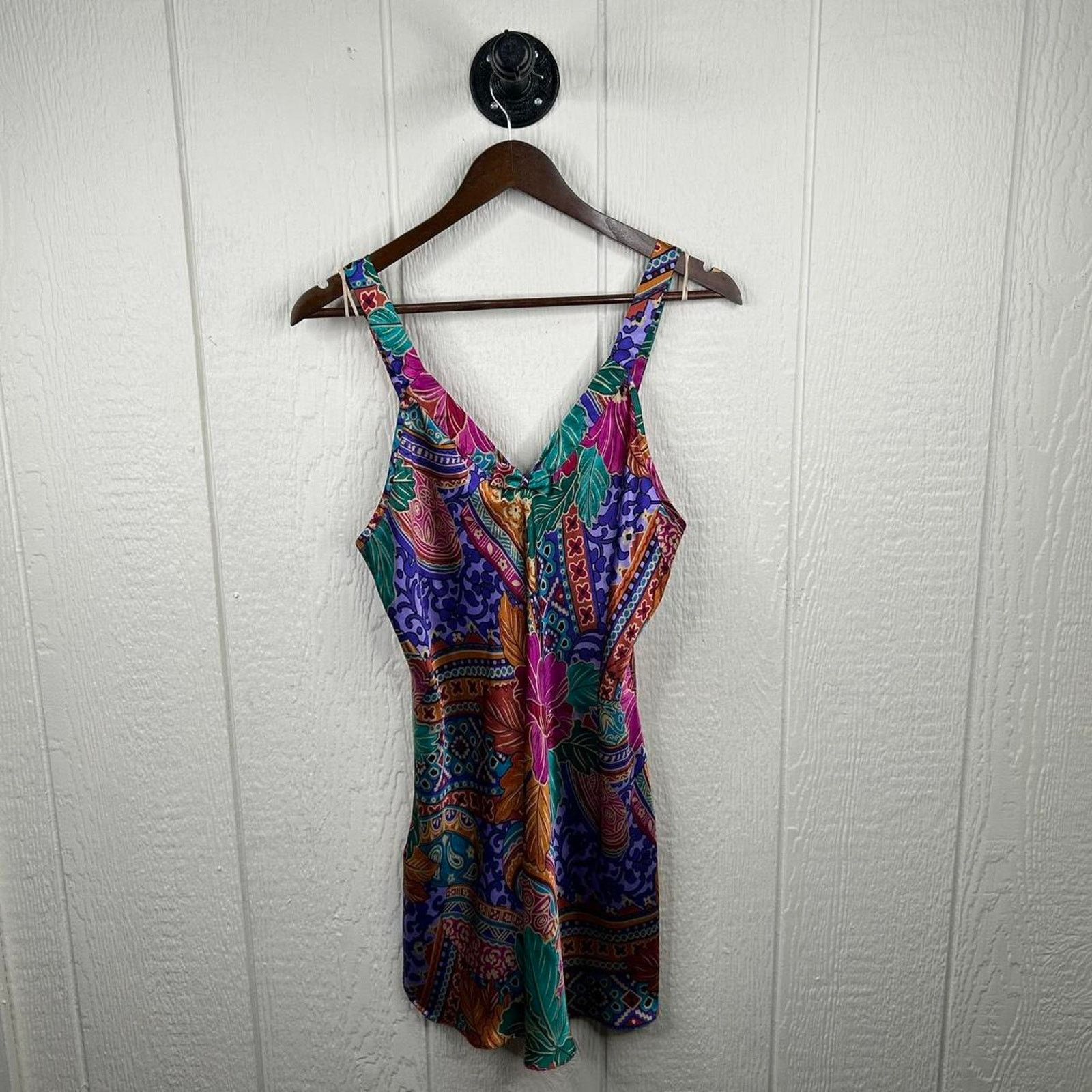 Other Vintage 80s Retro Pattern Silk Dress & Robe Sleep Set Medium Size M / US 6-8 / IT 42-44 - 2 Thumbnail