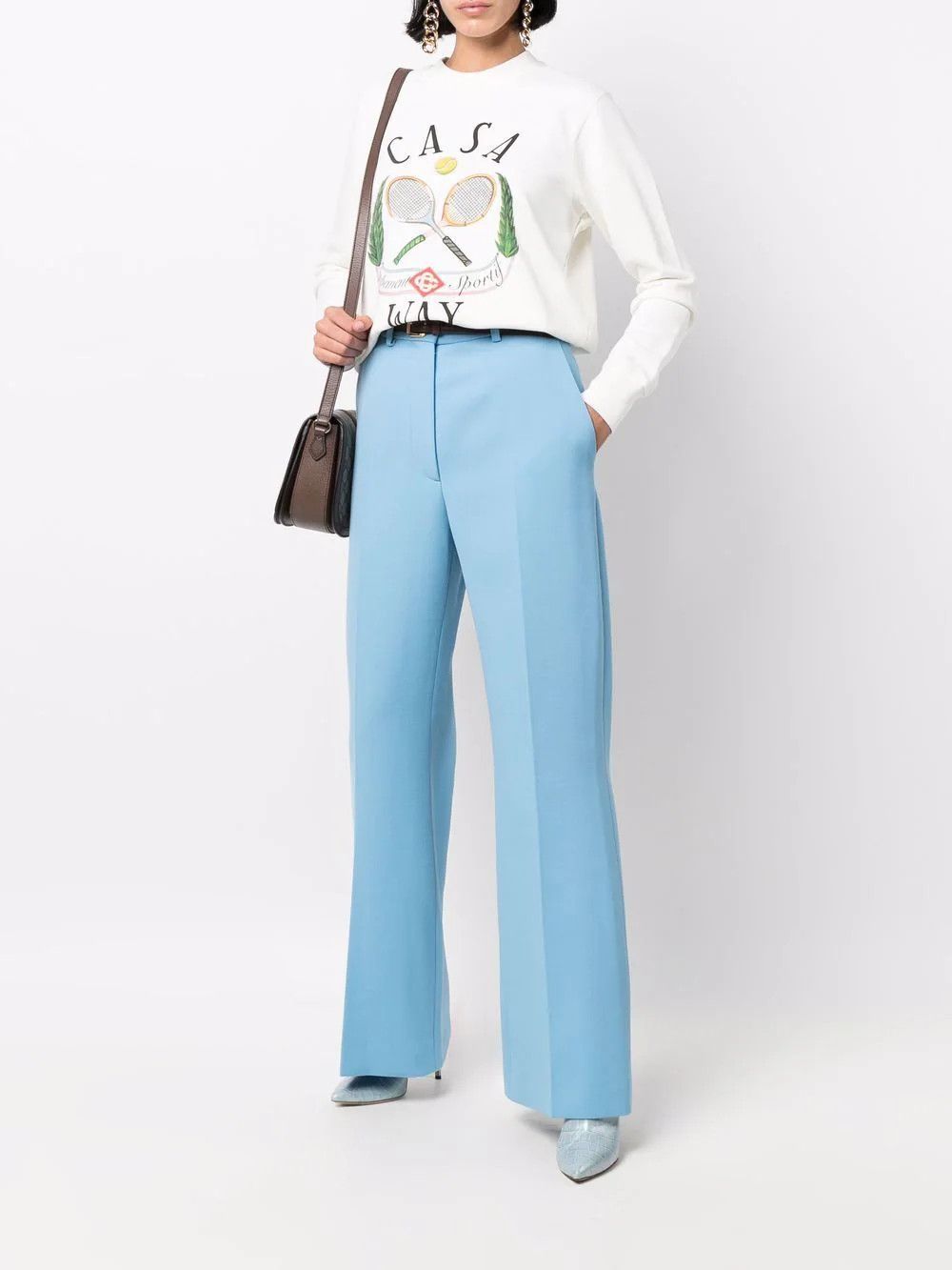 Casablanca Blue High-Waisted Flared Merino Wool Trousers Size 26" / US 2 / IT 38 - 5 Thumbnail