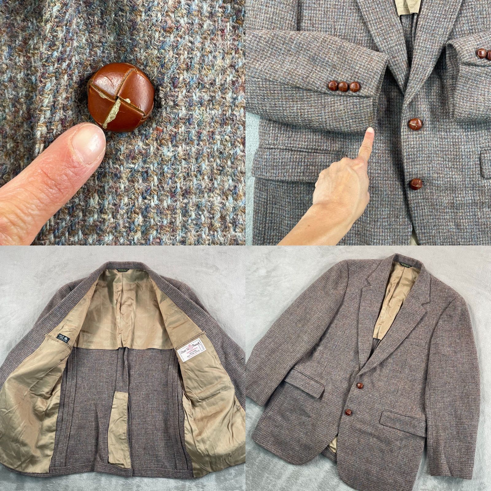 Harris Tweed VTG Harris Tweed Blazer Jacket Sport Coat Mens 42 Brown Blue Pure Wool USA Made Size 42R - 8 Thumbnail