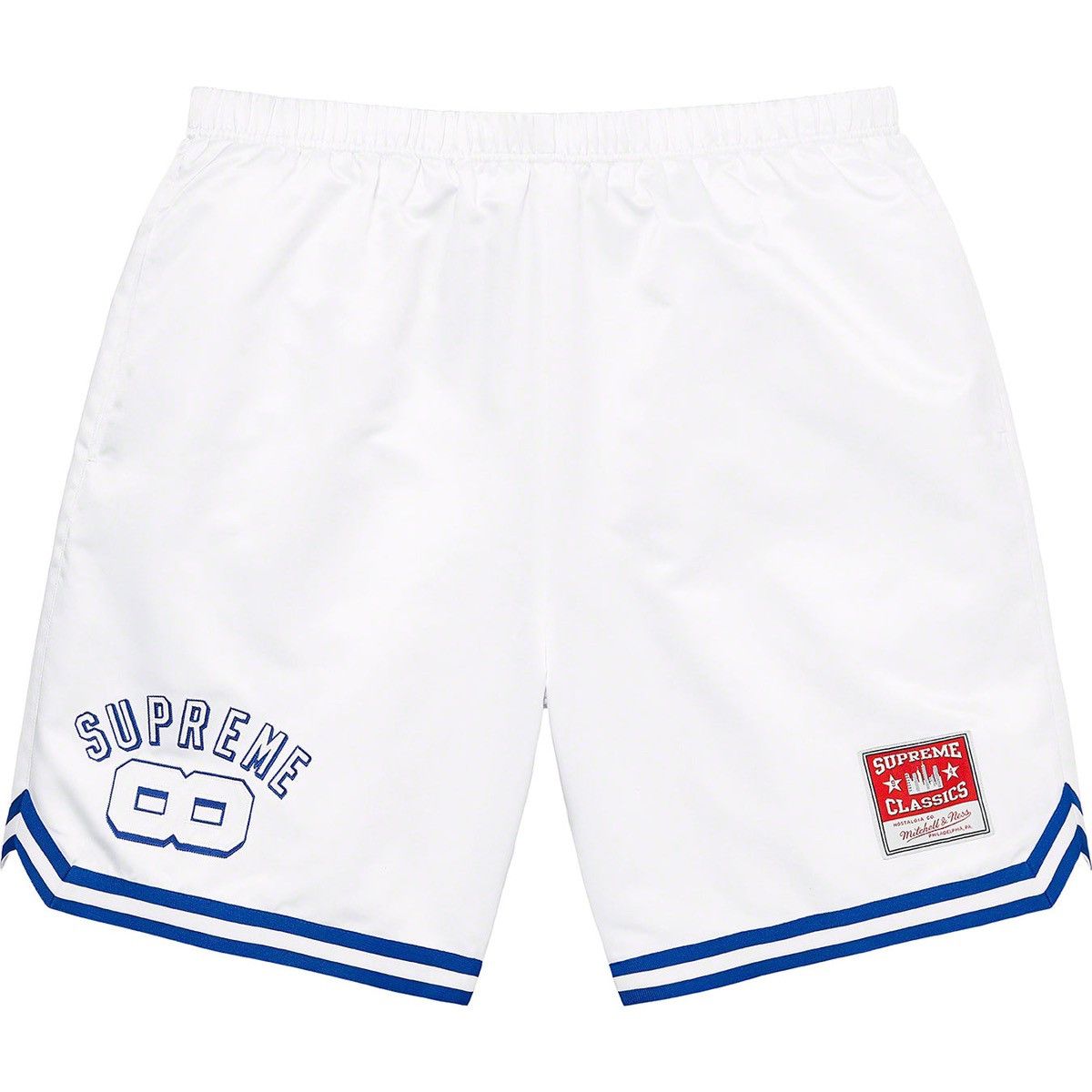 image of Mitchell Ness x Supreme Mitchell & Ness Satin Basketball Short in White, Men's (Size 34)