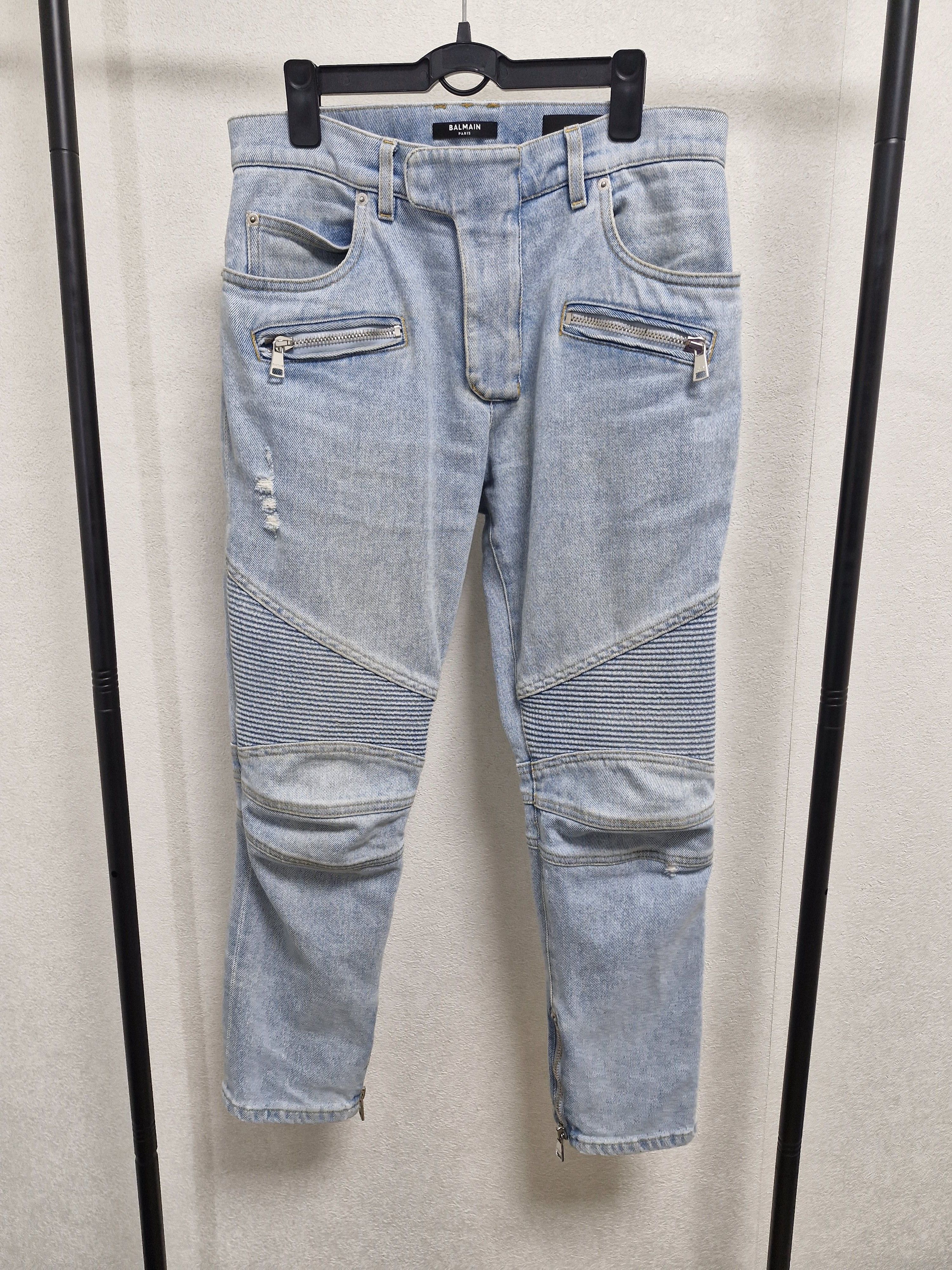 Balmain BALMAIN FW24 Light Washed Biker Jeans Size US 29 - 1 Thumbnail