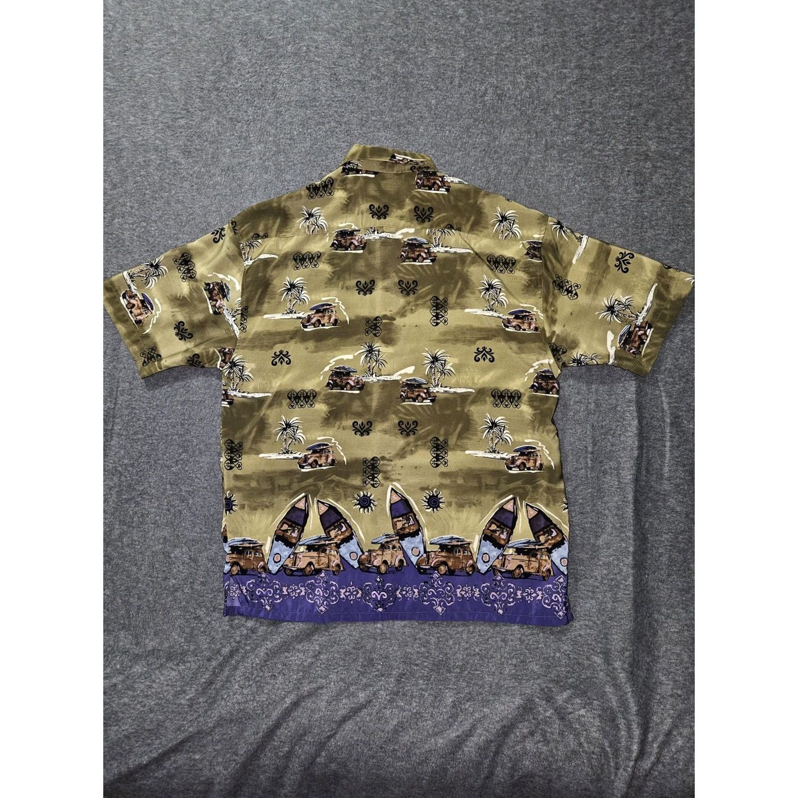 Vintage Box Office Island Shirt Mens Large Green Purple Hawaiian Surf Car Aloha Print Size US L / EU 52-54 / 3 - 7 Thumbnail