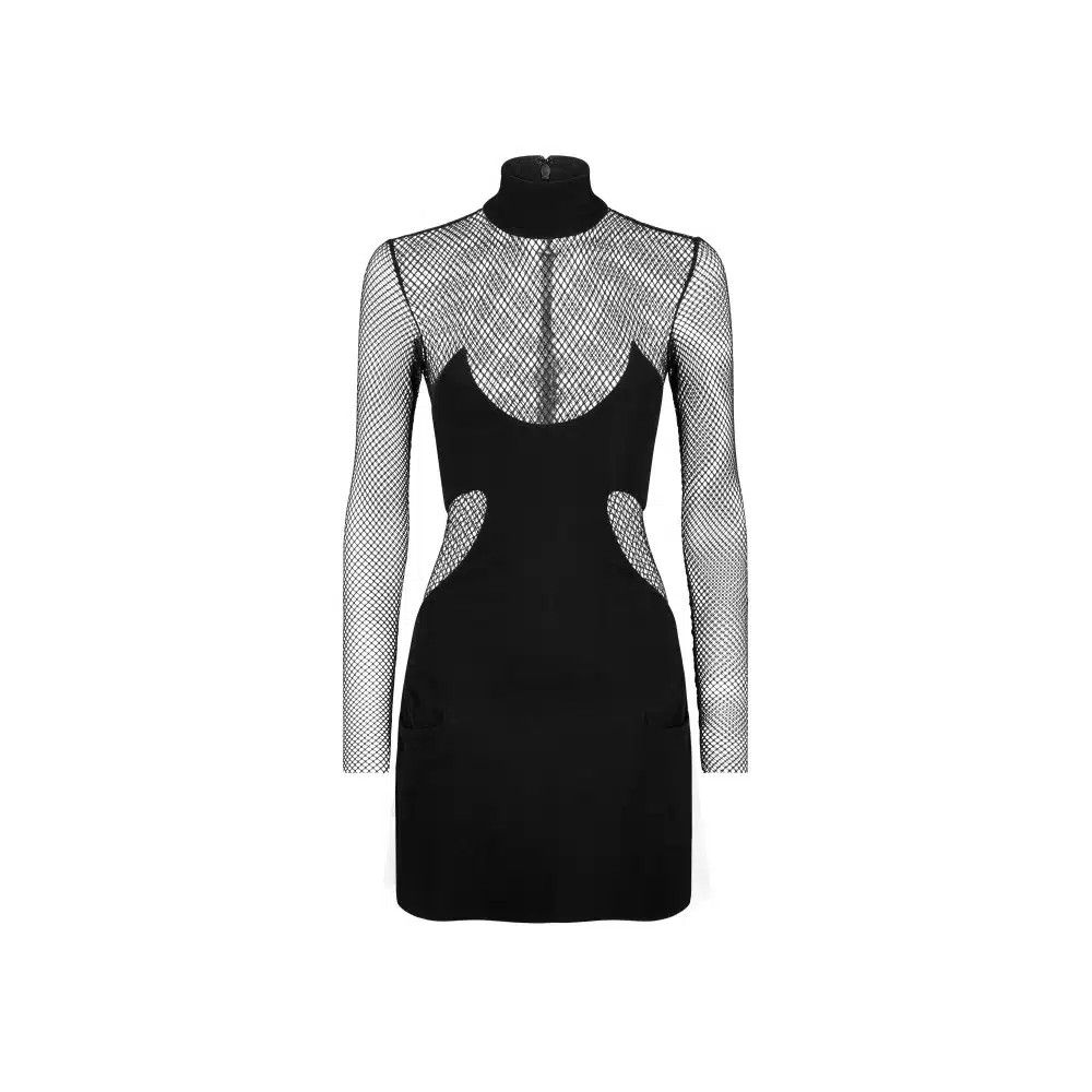 Tom Ford o1loc1c0625 ABJ725 Crepe Jersey & Mesh Mini Dress in Black Size S / US 4 / IT 40 - 1 Thumbnail