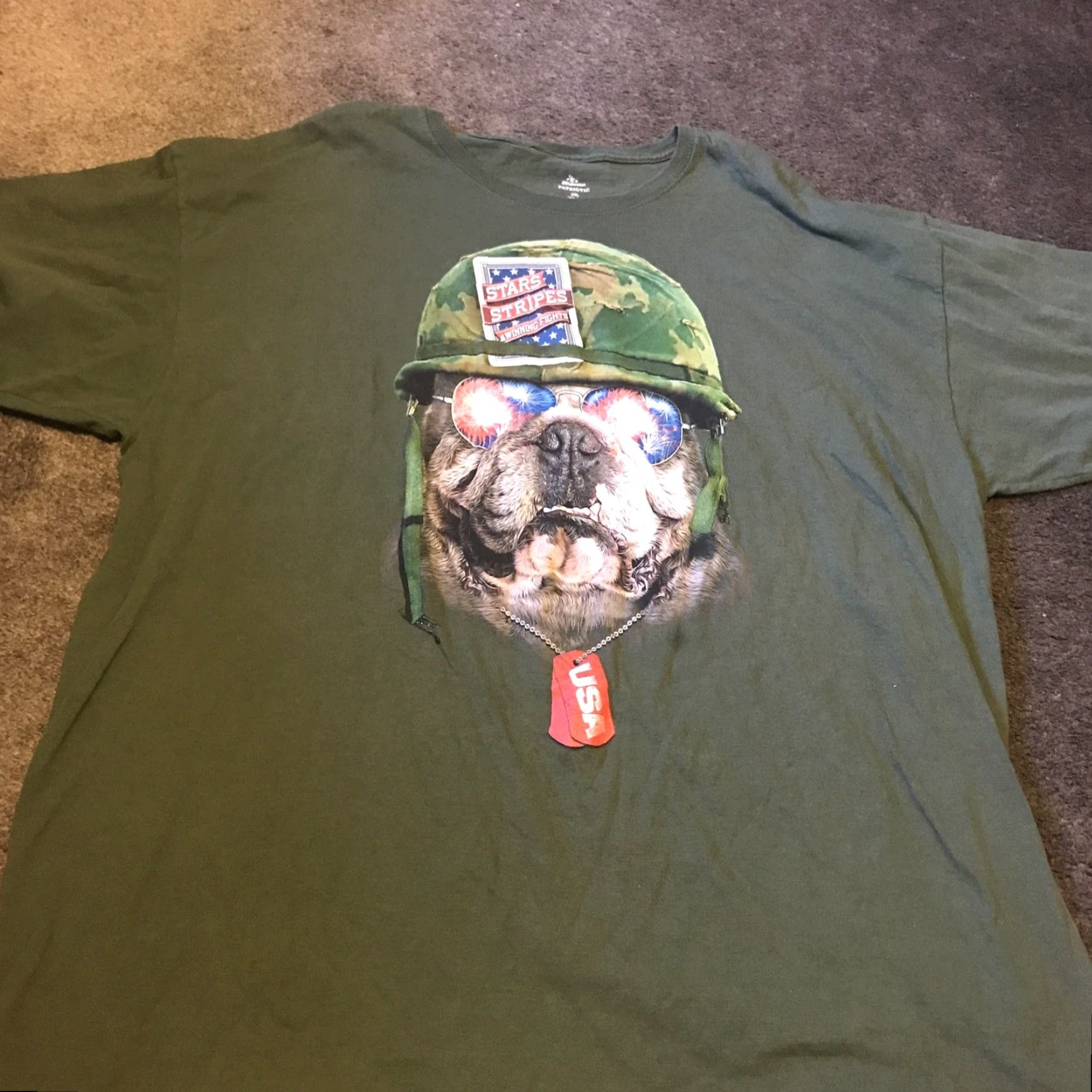 Vintage Patriot 2XL Shirt Men Patriotic English Bulldog Flag USA 4th July Short Sleeve Crew Neck Green Cotton Size US XXL / EU 58 / 5 - 2 Thumbnail