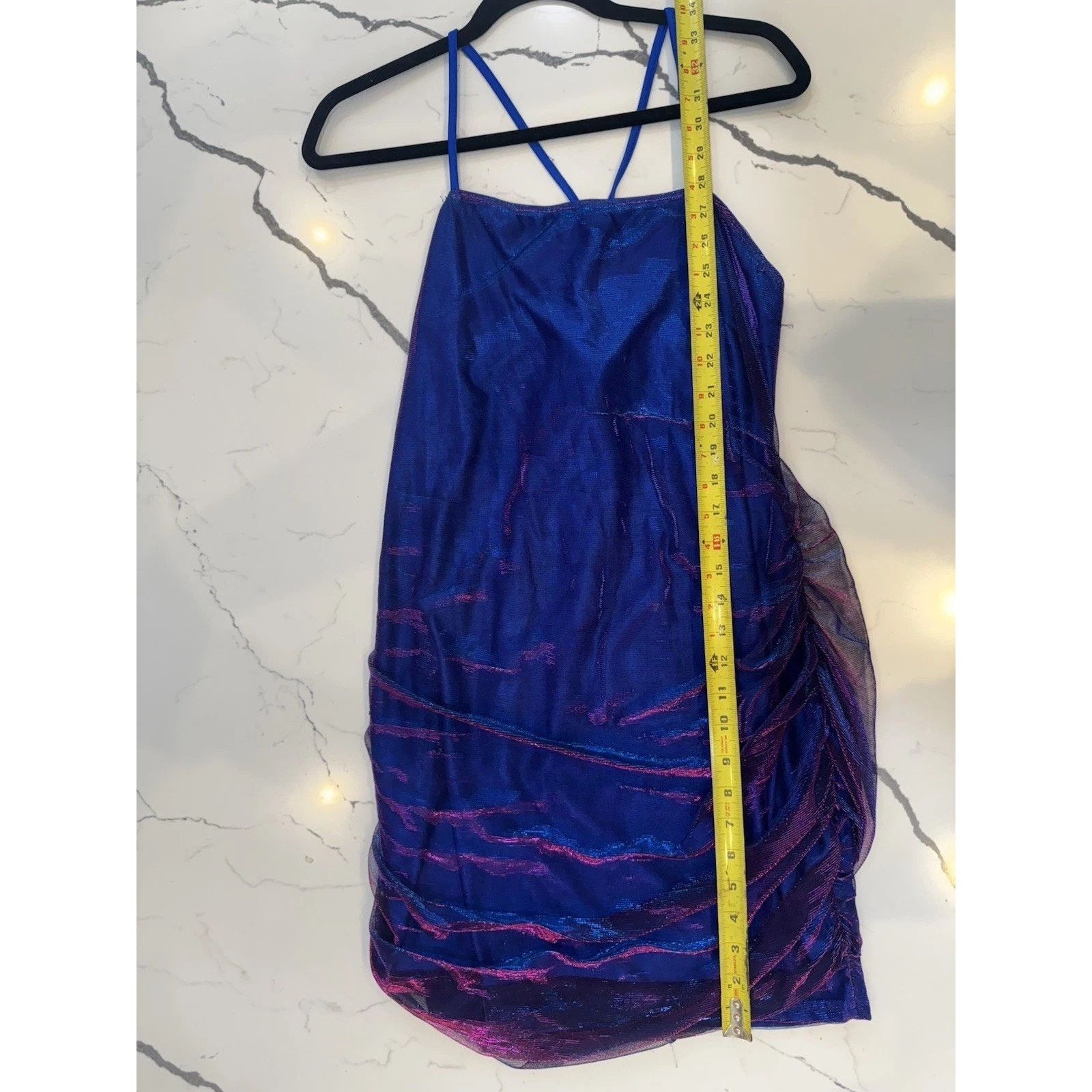 Shein SHEIN XL Iridescent Color Shift Mesh Ruched Mini Dress Blue Size XL / US 12-14 / IT 48-50 - 5 Thumbnail