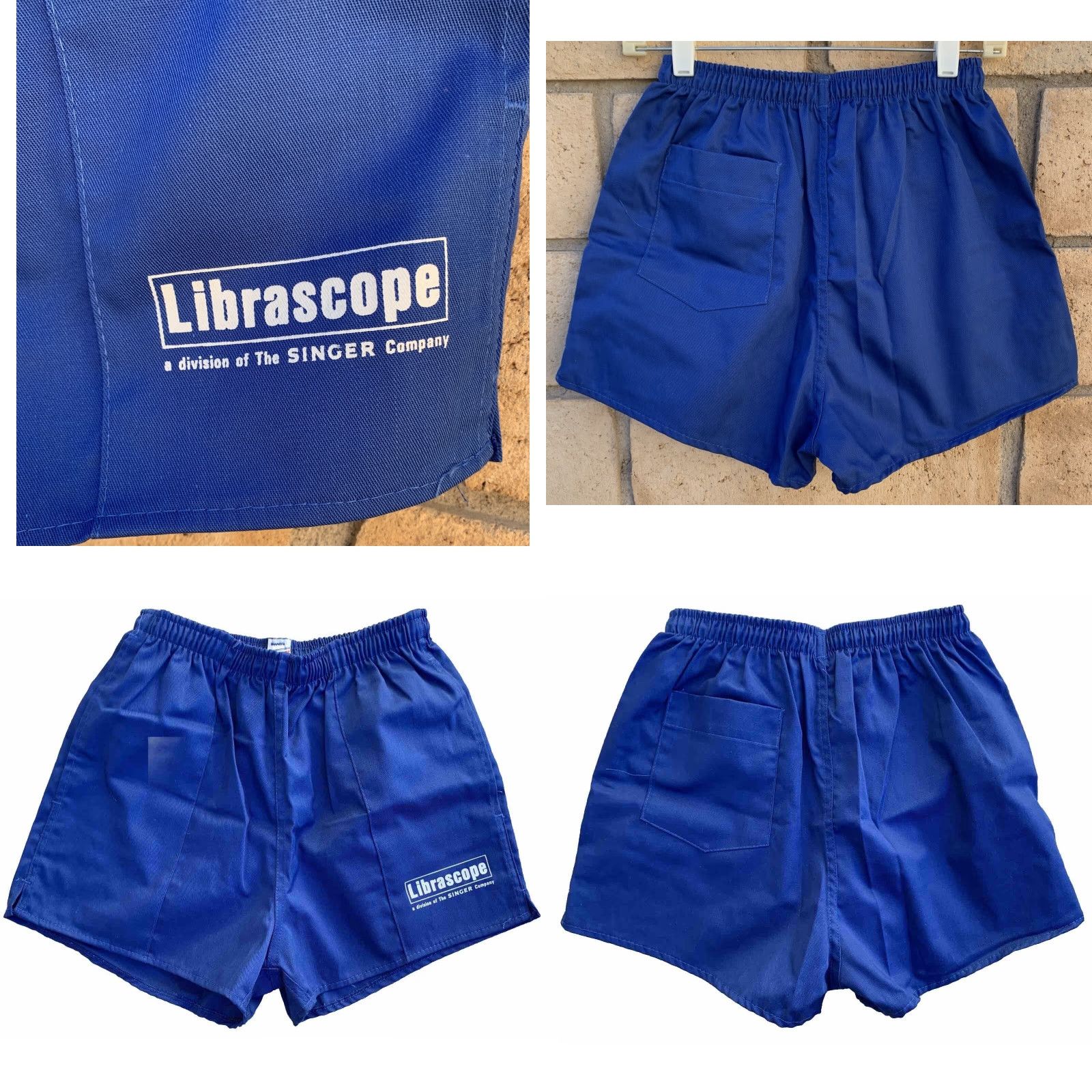 Soffe VINTAGE Soffe Shorts Unisex Adults M Blue Cotton Blend Drawstring Waist Flat Front Graphic Left Leg 32-34 12” Rise Casual Size US 31 - 9 Thumbnail