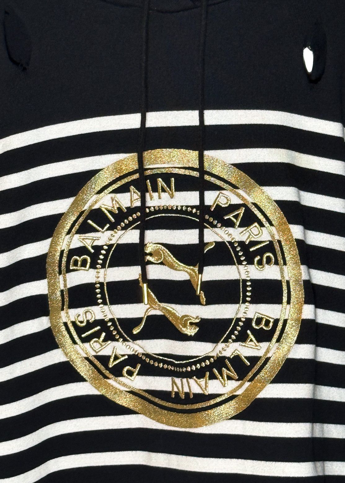 Balmain × Puma Balmain X Puma Black Striped Distressed Hoodie Sweater Size US S / EU 44-46 / 1 - 4 Thumbnail