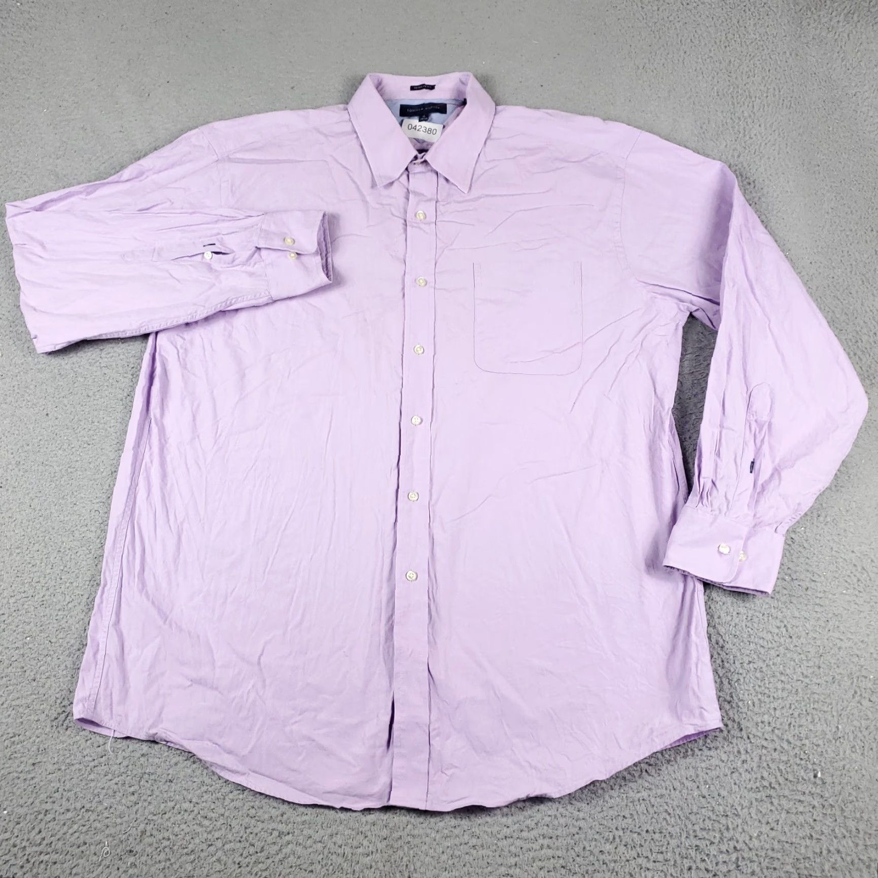 Tommy Hilfiger Tommy Hilfiger Dress Shirt Mens 17 Purple Button-Down Long Sleeve Woven Classic Size 46R - 2 Thumbnail