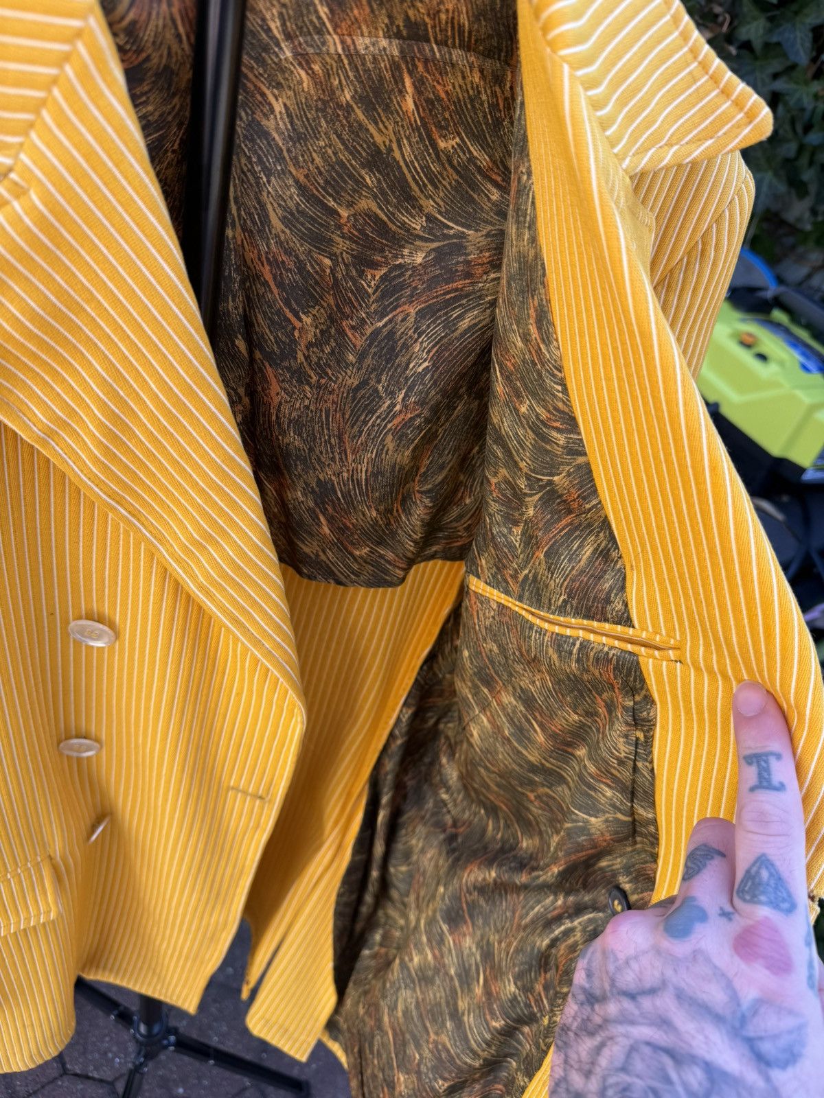 Vintage Vintage Yellow Pimp Jacket Stripped Shell Buttons 1960s 70s Size 42L - 4 Thumbnail