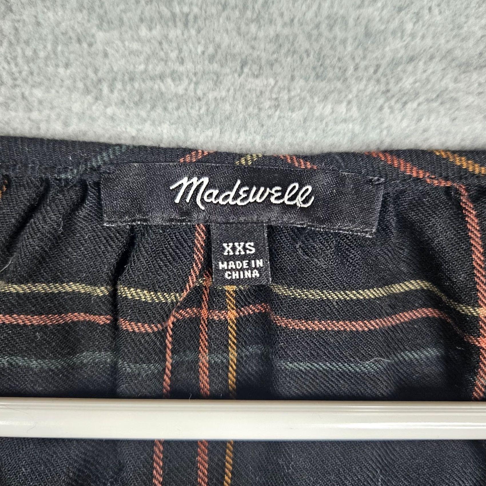 Madewell Madewell Windowpane Shirred Peasant Top Long Sleeve XXS Blouse Womens Multicolor Pattern Check V-Neck Pullover All Seasons Regular Fit Size XXS / US 00 / IT 34 - 5 Thumbnail