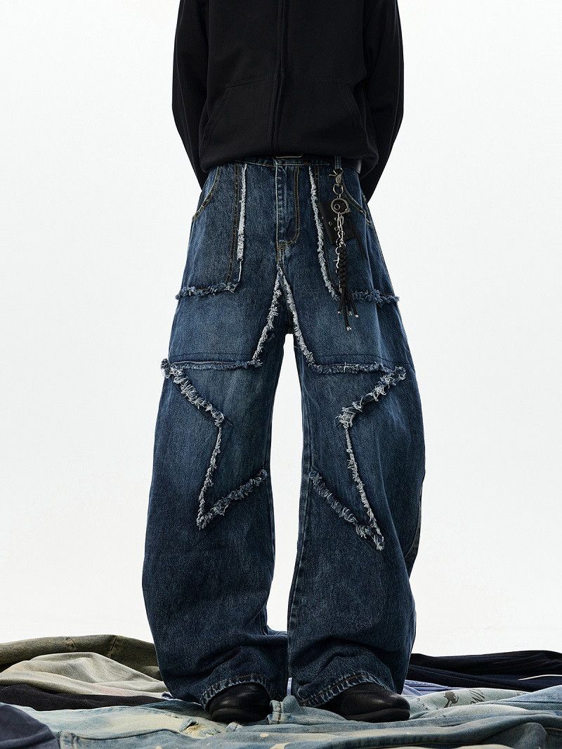 Japanese Brand Men's wide-leg American street style curved star jeans Size US 32 / EU 48 - 2 Thumbnail