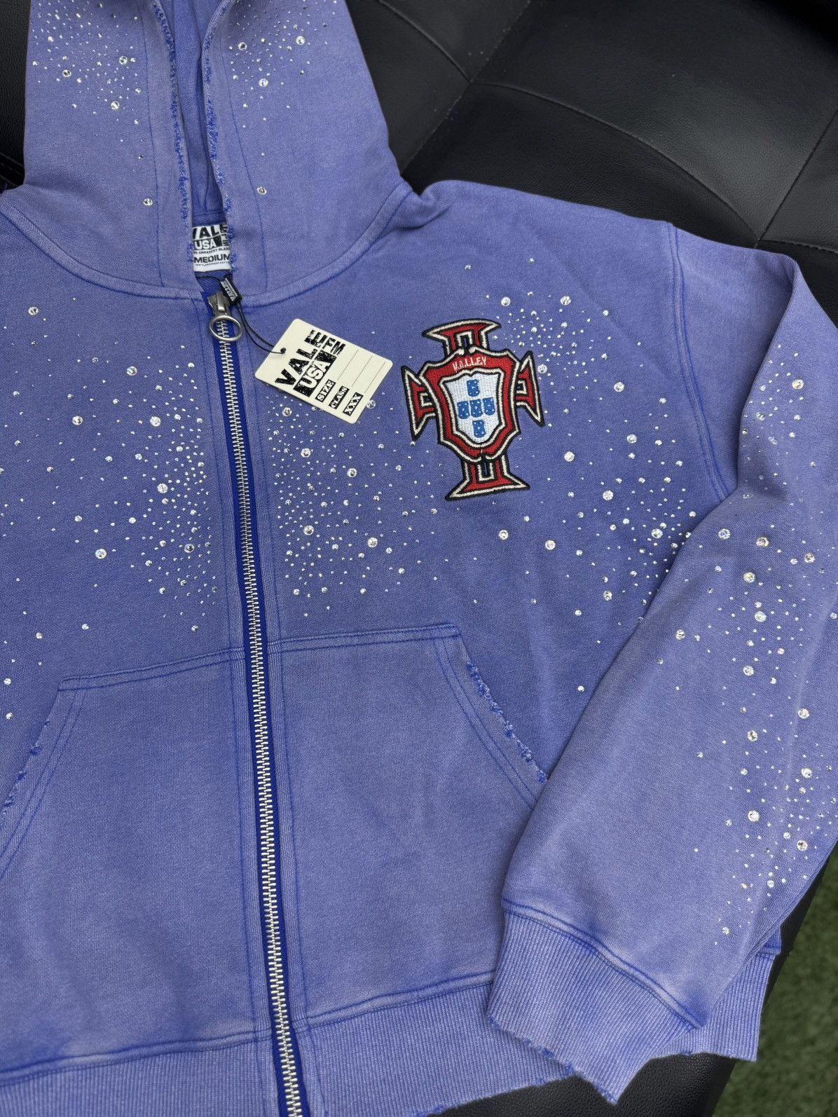 Vale Valley Hoodie Stone Zip Up Blue Crystals Size Medium (NEW) Size US M / EU 48-50 / 2 - 4 Thumbnail