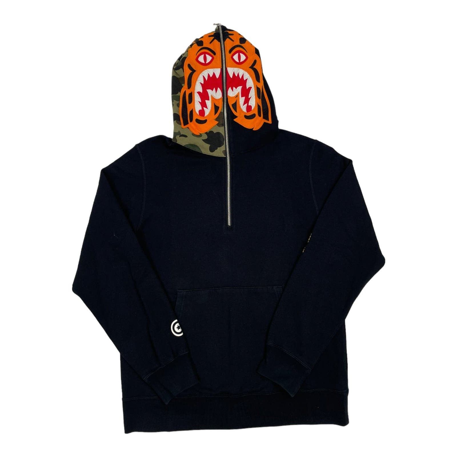 image of Bape Half Camo Tiger Full Zip Up Hooded Sweatshirt, Men's (Size XL)