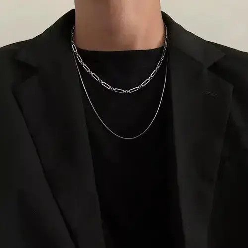 Jewelry Chrome Silver Chain Classic Light Goth Vibe Link Necklace, Men's