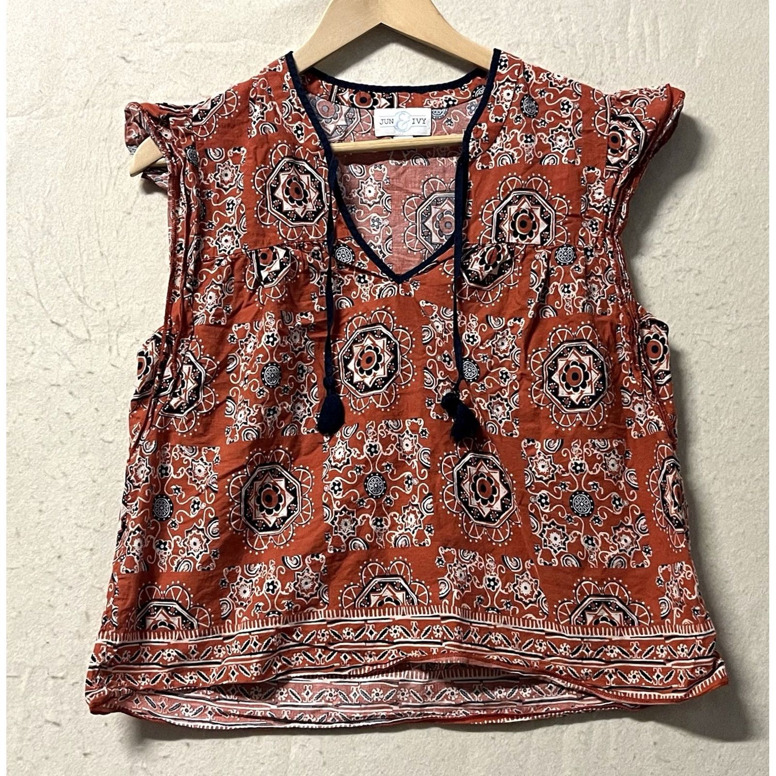 Vintage Ivy Jun & Ivy Kingsley Print Top Blouse XL Women Orange 100% Cotton Short Sleeve Pullover Womens XL Orange Ivy Kingsley Print Top Size XL / US 12-14 / IT 48-50 - 2 Thumbnail