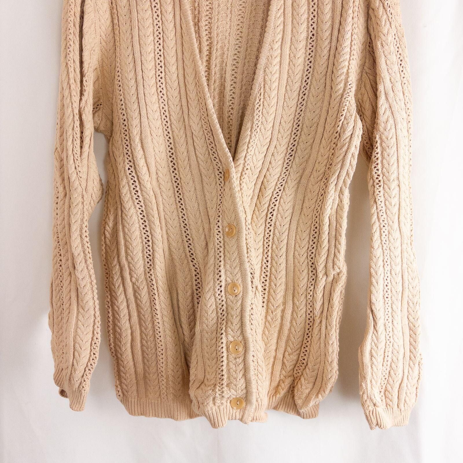 Other Talbots Vintage Tan Cable Knit Cardigan Womens Large Size L / US 10 / IT 46 - 4 Thumbnail