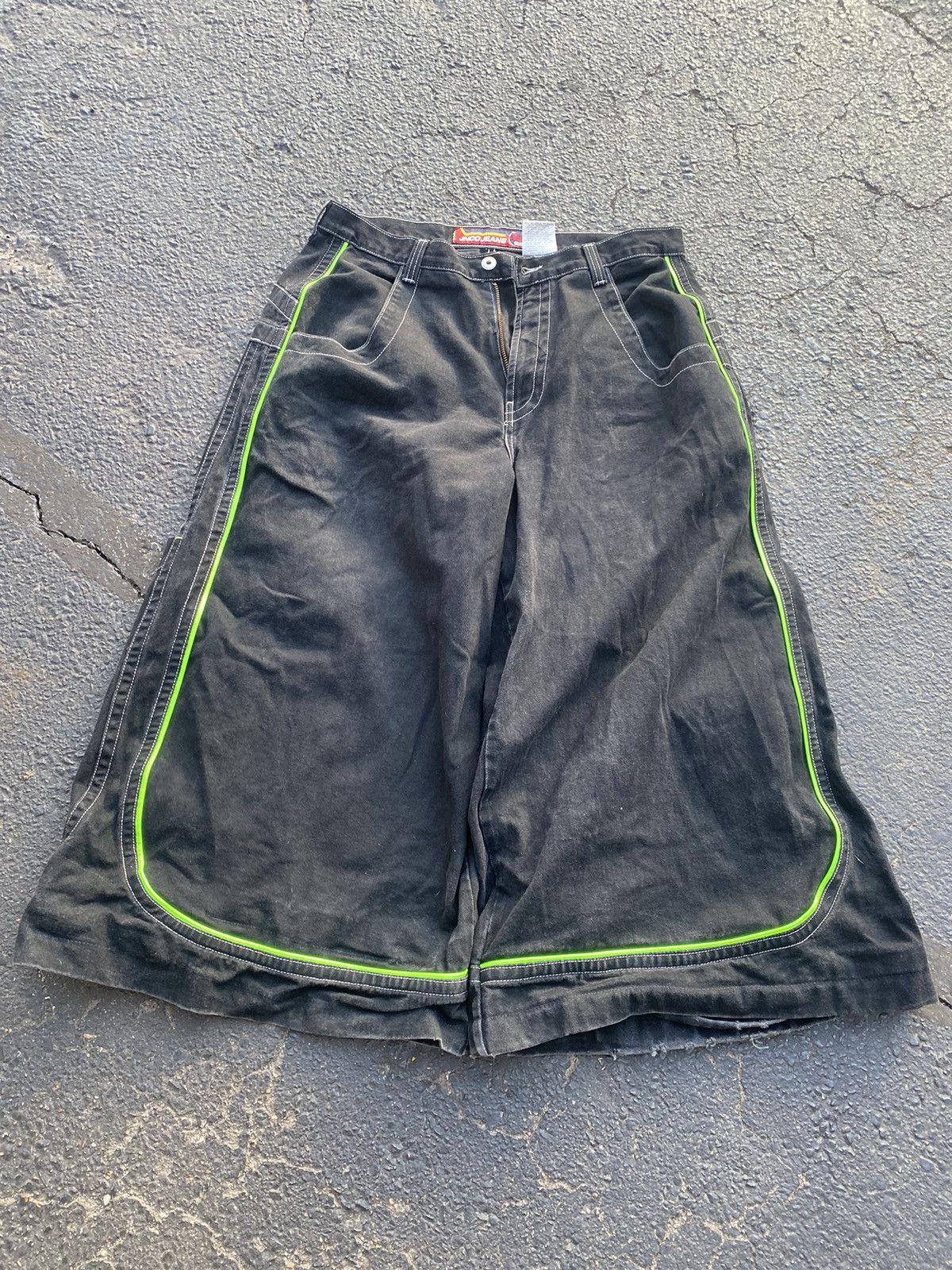 image of Jnco Wide Leg Flaming Buddhas Vintage Usa 90’S Crazy Grail in Black, Men's (Size 38)