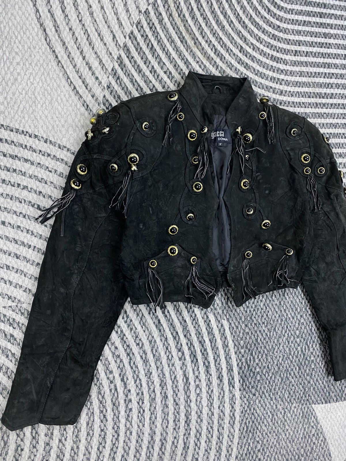 Seditionaries Vintage Gacca Donna Cropped Punk Style LeatherJacket Size M / US 6-8 / IT 42-44 - 3 Thumbnail
