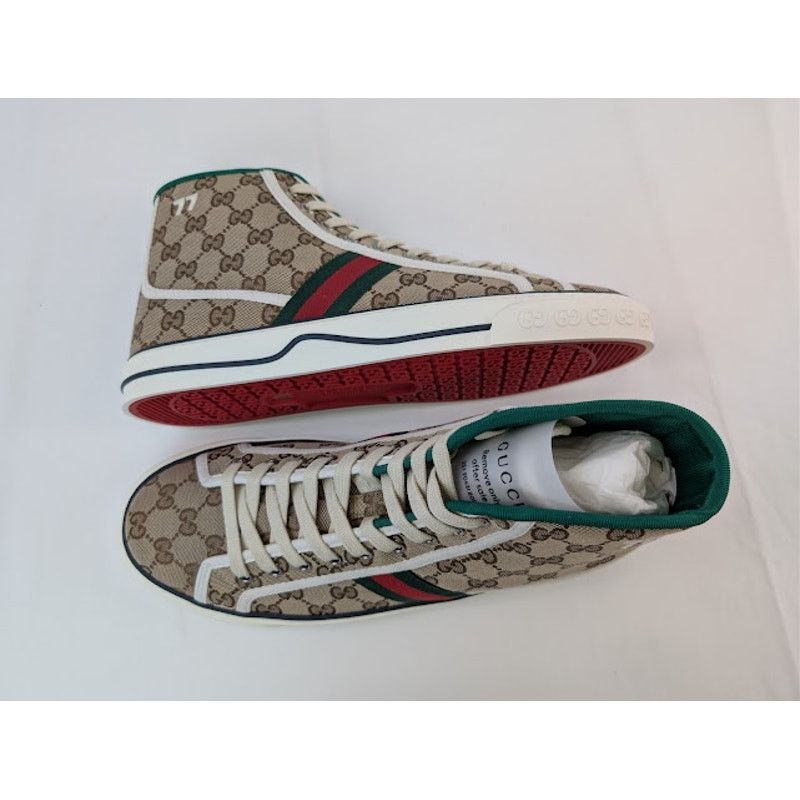 Gucci o1rshd1 Tennis 1977 Canvas High-Top Sneakers in Beige Ebony Size US 11 / EU 44 - 1 Thumbnail