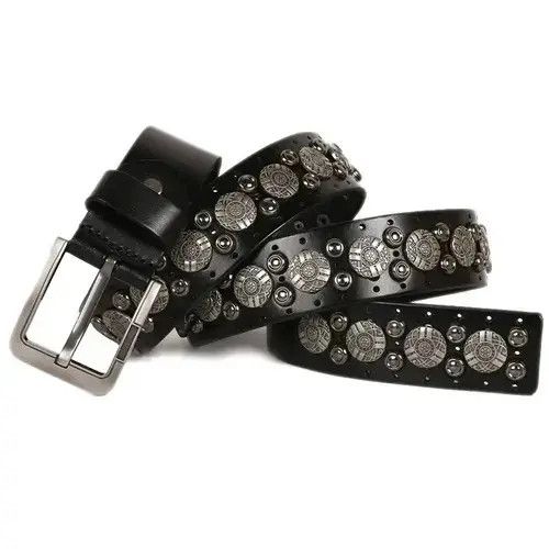 Other Retro Black Leather Rivet Jeans Belt Size ONE SIZE - 2 Thumbnail
