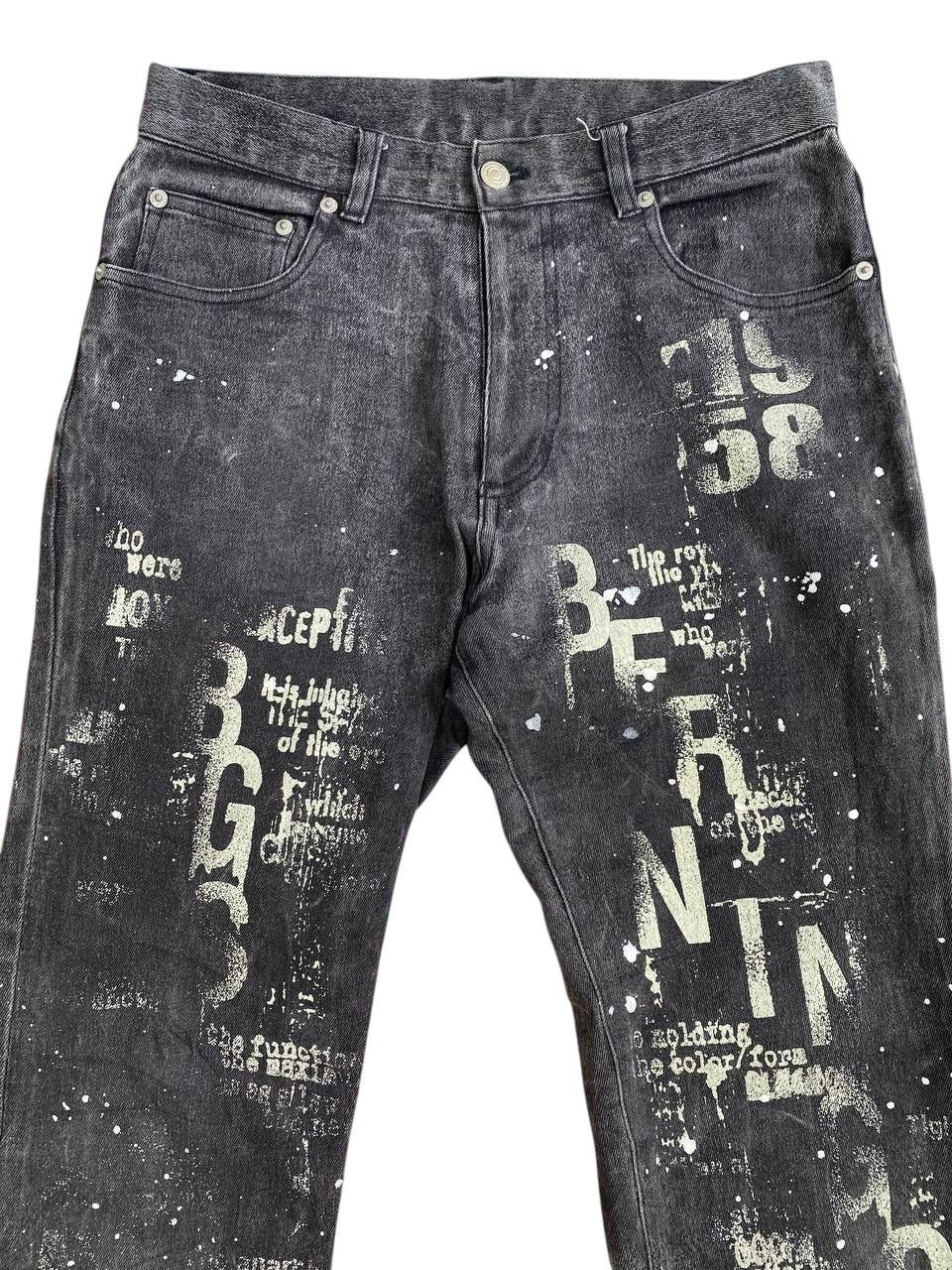 Japanese Brand Y2K 2000’s Berning Sho Paint Splatter Poem Black Denim Size US 29 - 3 Thumbnail