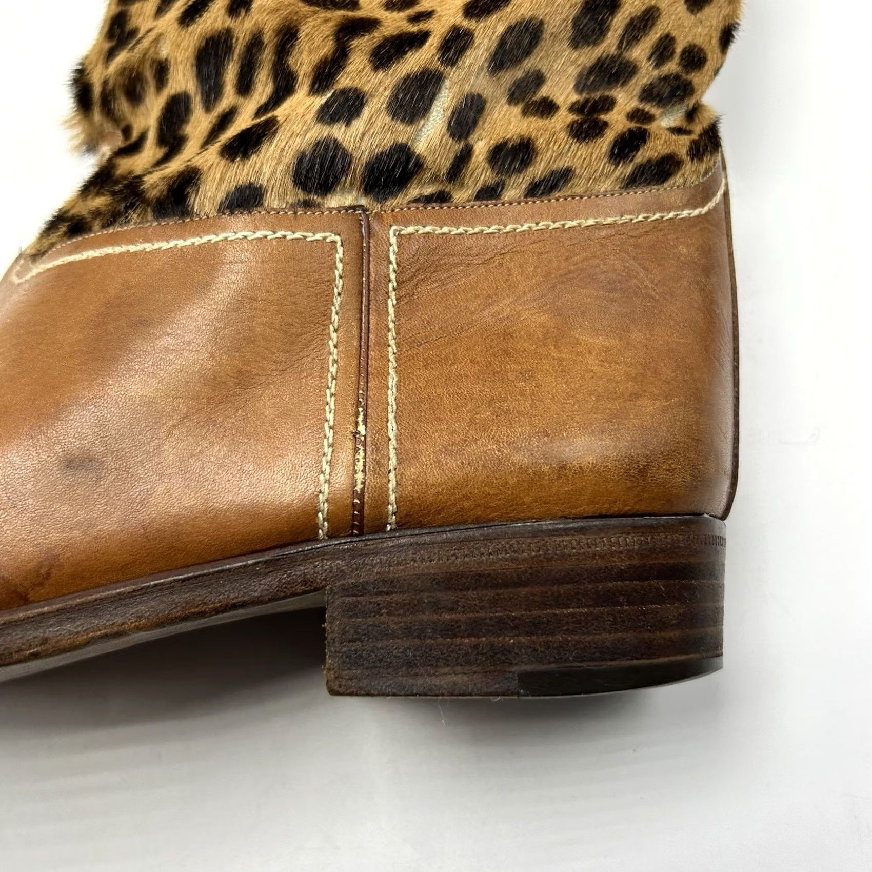Vintage Studio Pollini Boots Womens 9 AA Brown Leather Knee High Animal Print Riding Boot Block Heel Leather Outsole Italy Vintage No Size US 9 / IT 39 - 6 Thumbnail