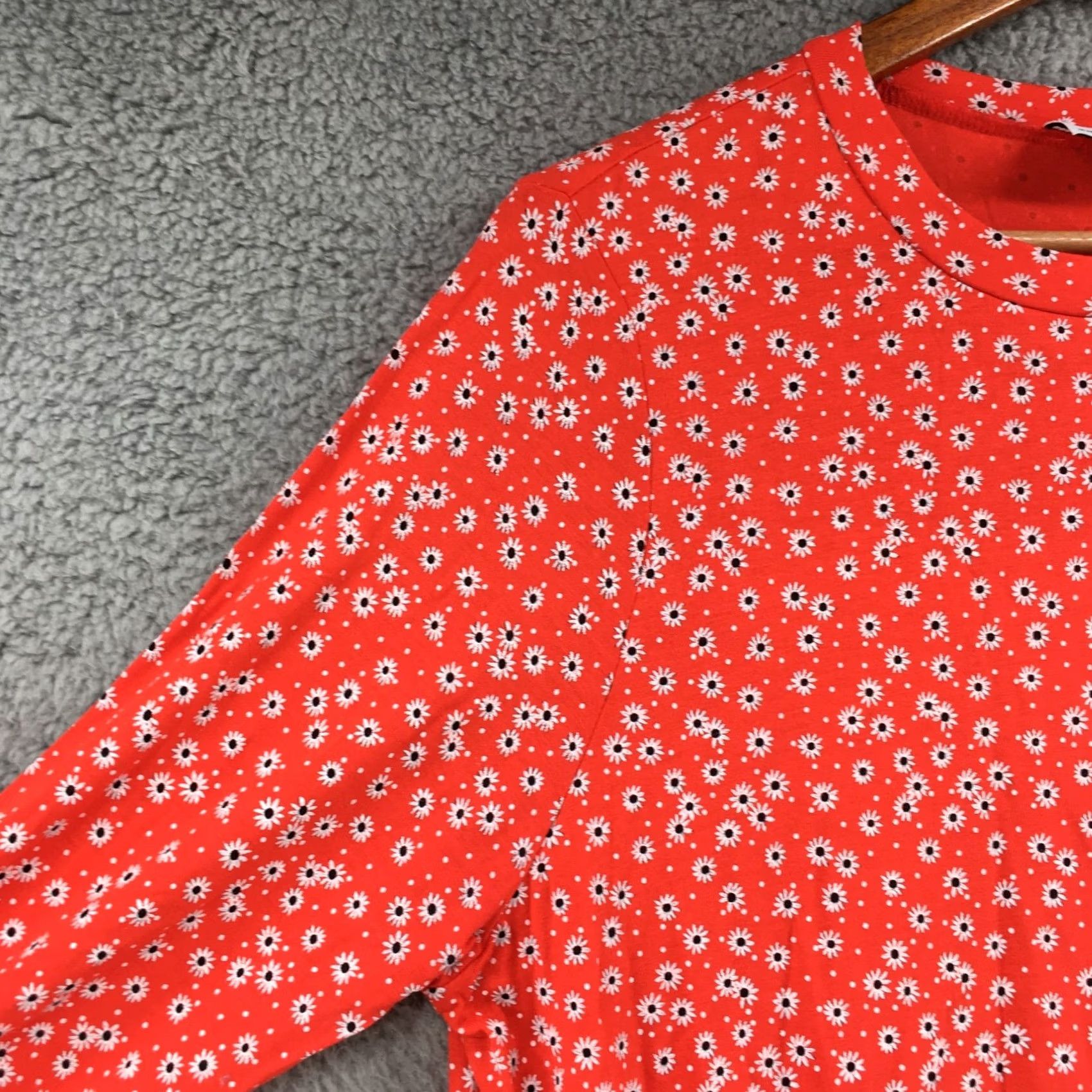Asos ASOS Design Maxi Shift Dress Womens US 08 Red Floral Long Sleeve Crew Neck Casual Multicolor? Size M / US 6-8 / IT 42-44 - 4 Thumbnail