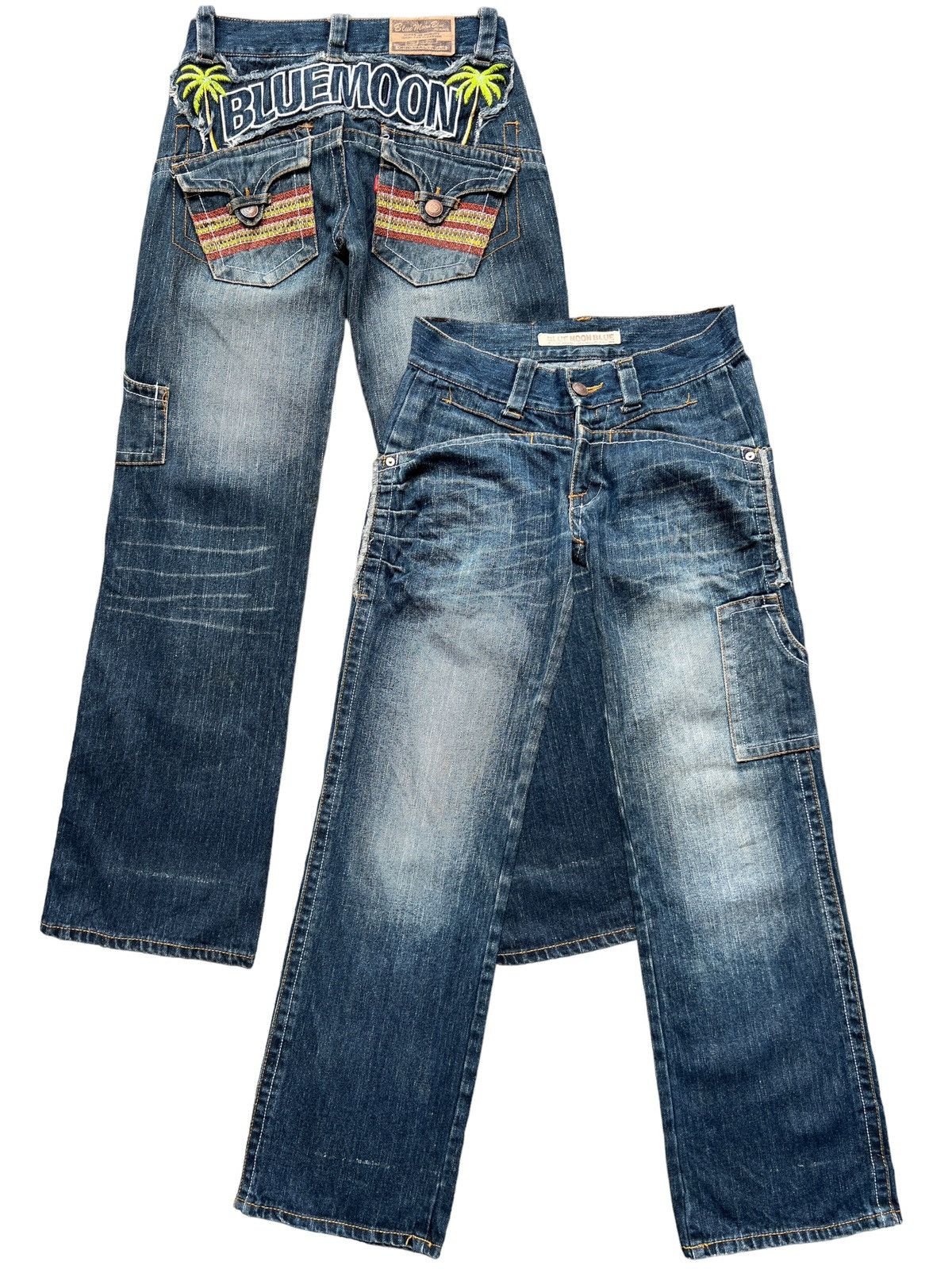 image of Hype Blue Moon Blue Distressed Lowrise Straight Cut Jeans 31X32 in Dark Blue, Men's