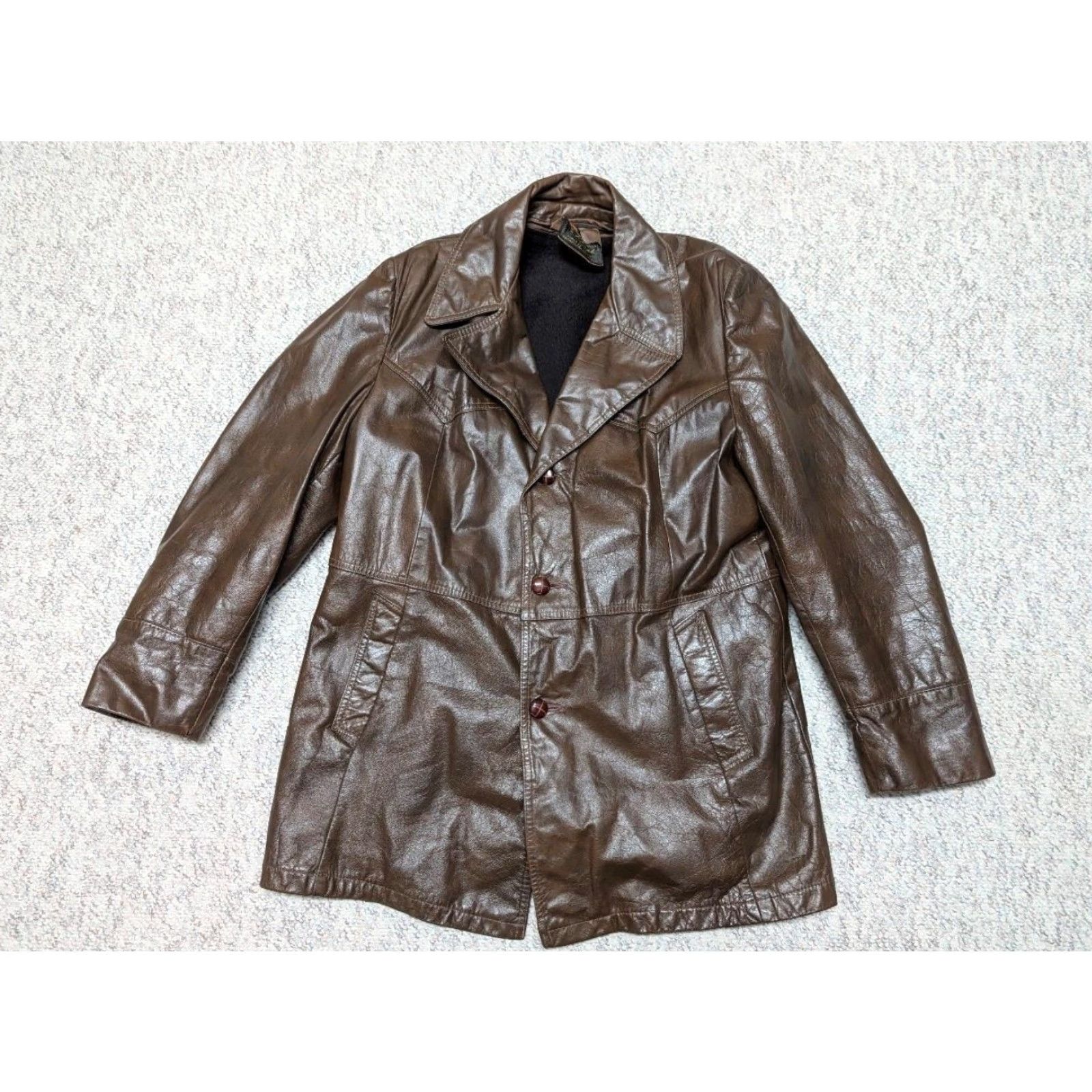 Vintage VINTAGE Reed Western jacket Overcoat Mens 42-44 Leather brown 1970s COWHIDE 42-44 Mens Size US L / EU 52-54 / 3 - 4 Thumbnail